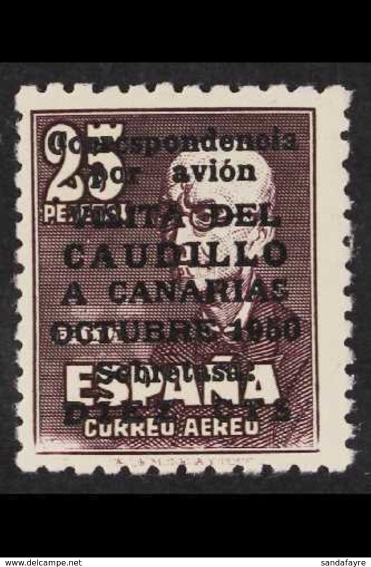 1951 Visit Of Franco To The Canary Islands (with Control Number) 25p+10c Brown-purple (Edifil 1090, Scott CB18, SG 1151) - Andere & Zonder Classificatie