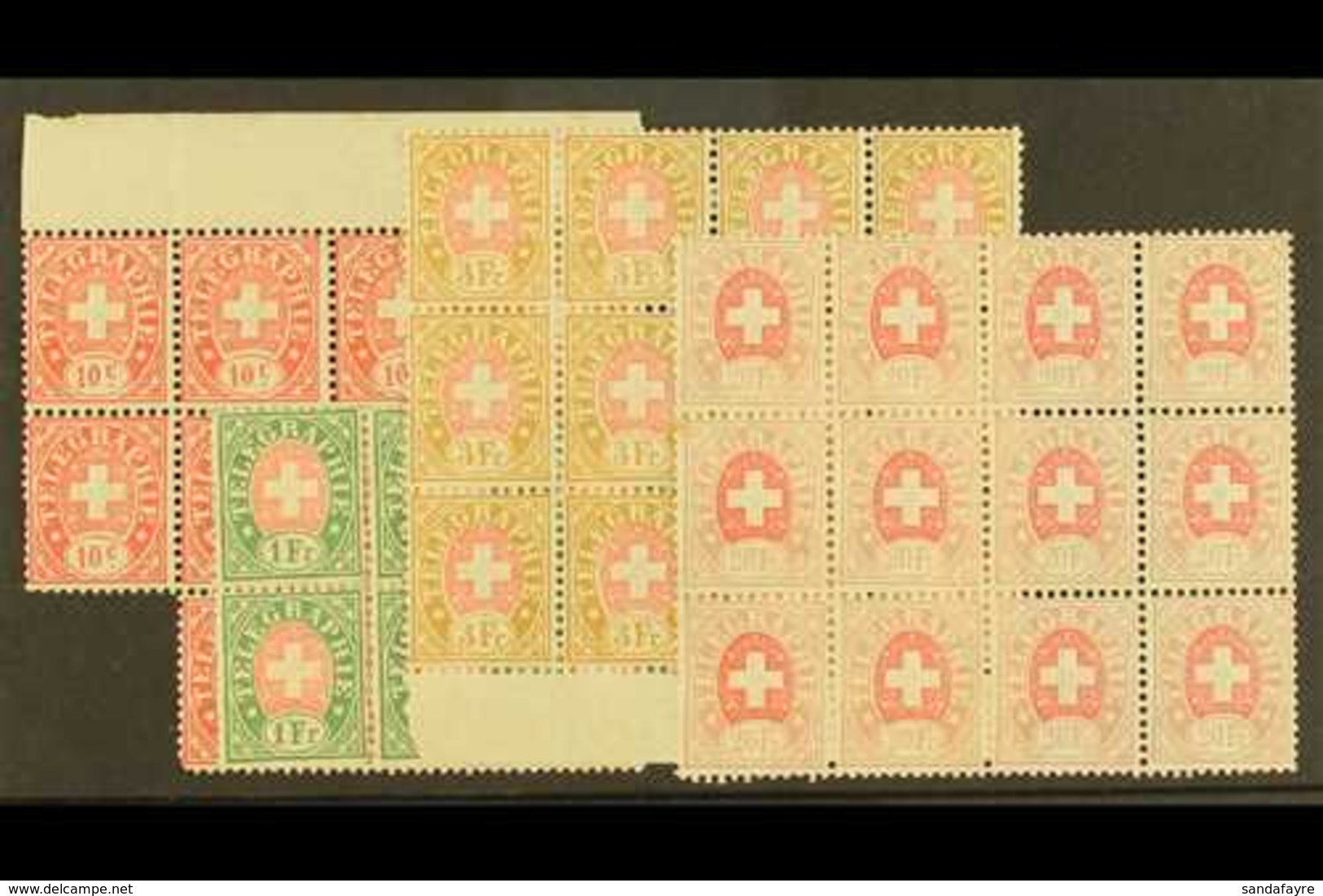 TELEGRAPH STAMPS 1881 Mint Multiples Of 10c In Irregular Block Of 11, 1f In Block Of 8, 3f In Marginal Block Of 12, 20f  - Andere & Zonder Classificatie