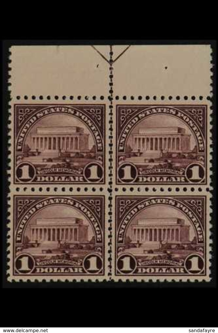 1922-25 $1 Violet Brown Scott 571 (SG 579), Never Hinged Mint MARGIN CENTRE LINE BLOCK OF FOUR WITH ARROW AT TOP. Superb - Andere & Zonder Classificatie