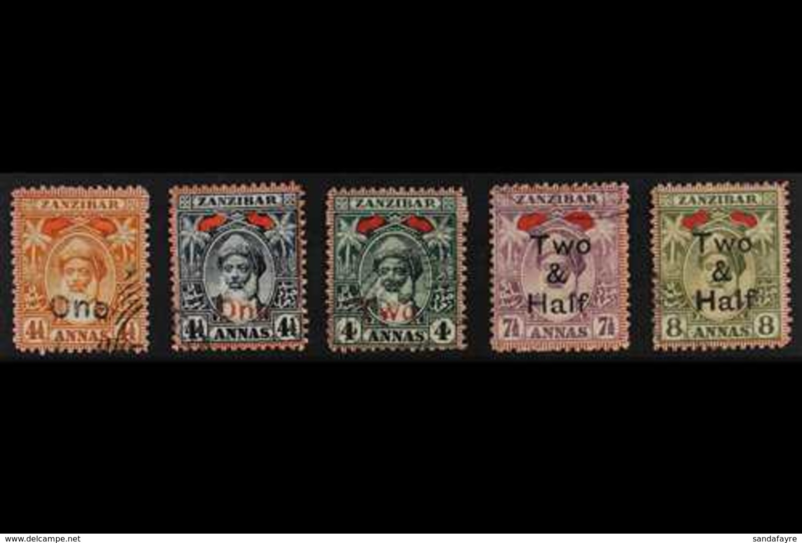 1904 Surcharges Complete Set, SG 205/209, Fine Used. (5 Stamps) For More Images, Please Visit Http://www.sandafayre.com/ - Zanzibar (...-1963)