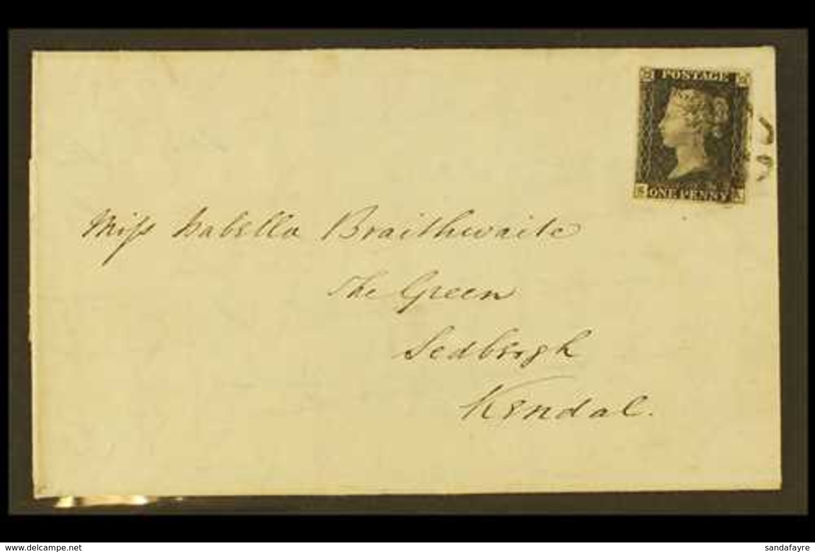 1840 1d Black 'SA' Plate 5 With 4 Neat Margins, Tied By Black MC Cancellation To An 1841 (7 May) EL From Shrewsbury To K - Zonder Classificatie