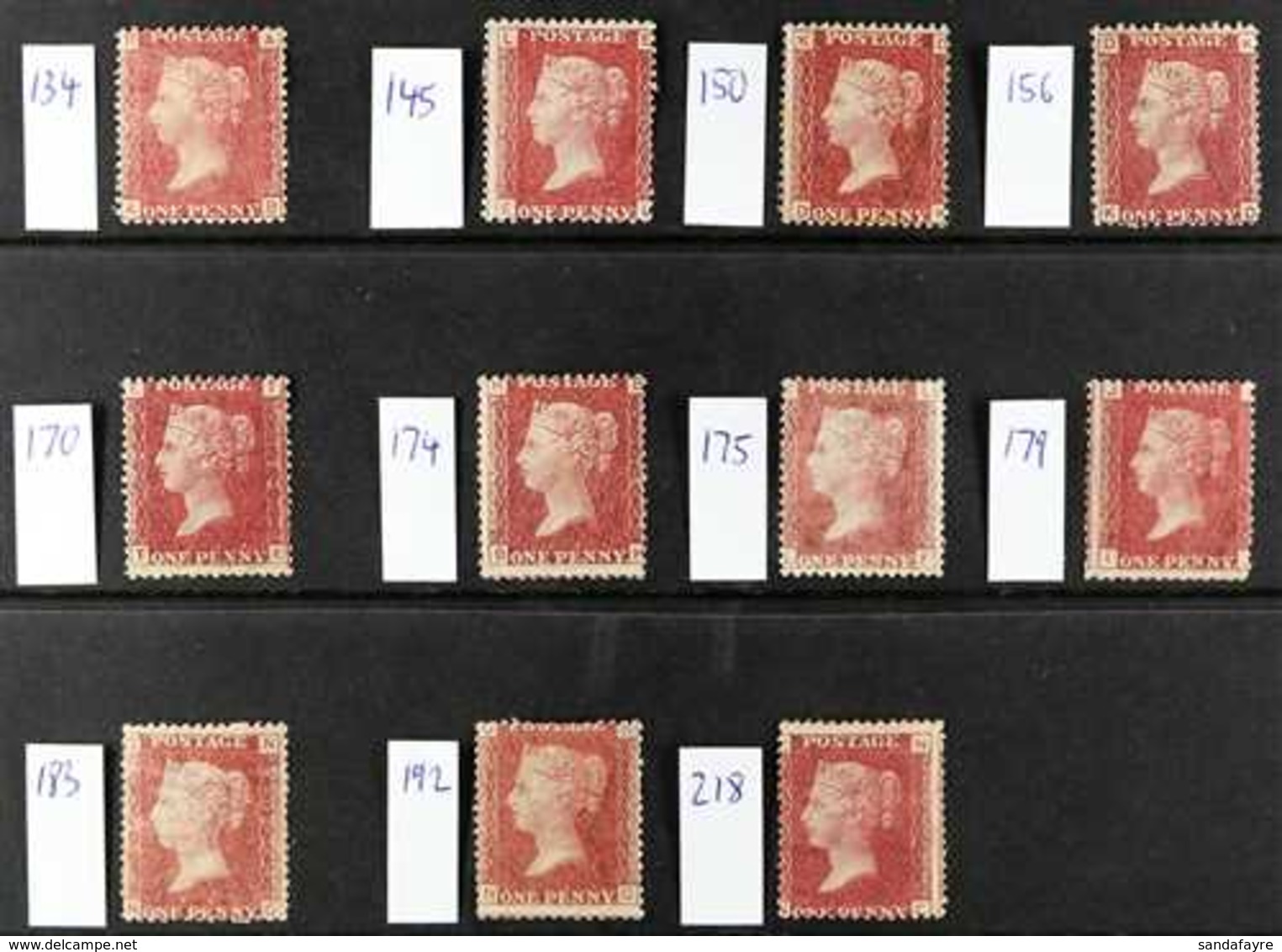 1864-79 1d Reds (SG 43/44) Eleven Different Plates, Includes 134, 145, 150, 156, 170, 174, 175, 179, 183, 192 & 218. Min - Andere & Zonder Classificatie