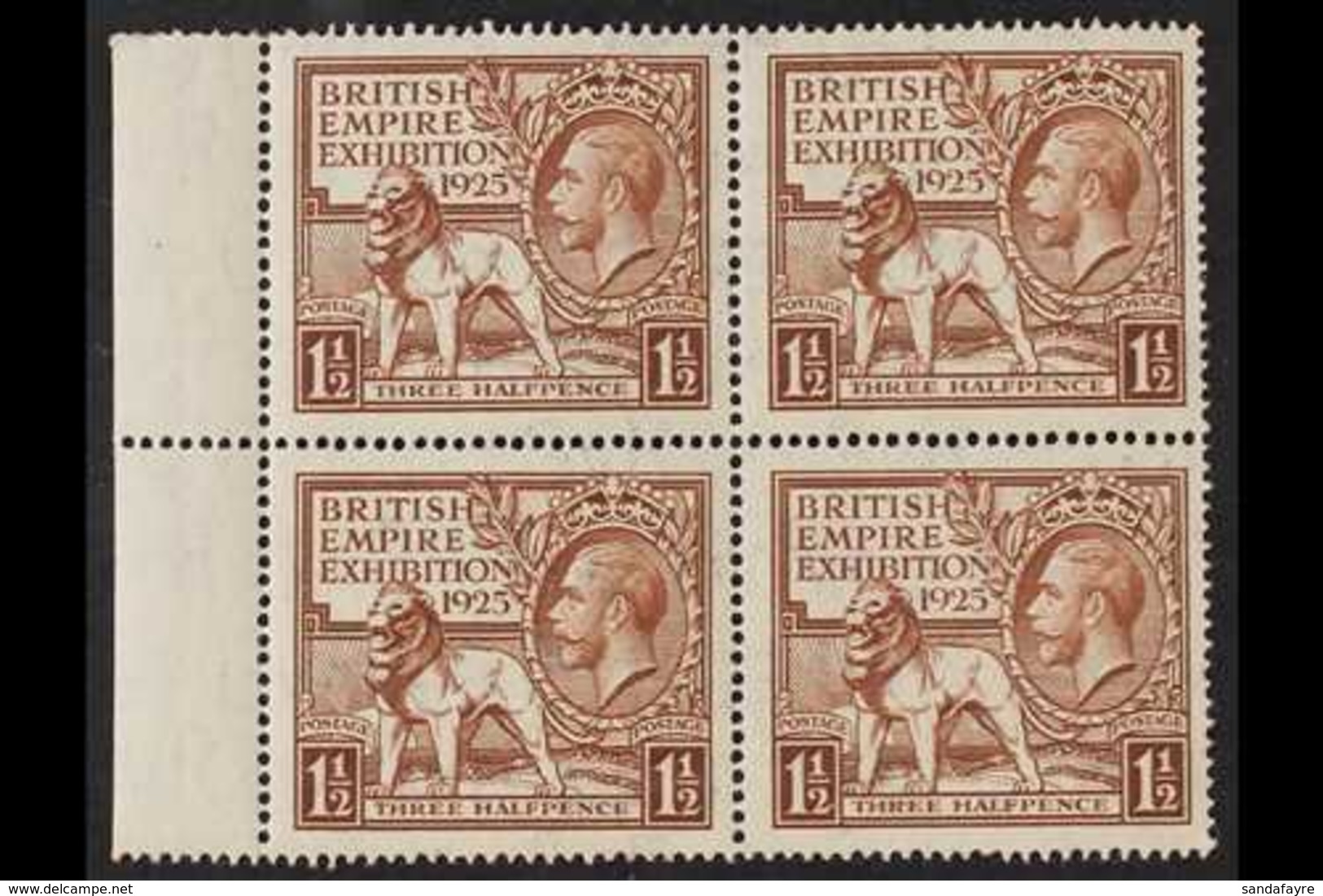 1925 British Empire Exhibition 1½d Brown, SG 433, Left Marginal BLOCK OF FOUR NEVER HINGED MINT. Lovely! For More Images - Zonder Classificatie
