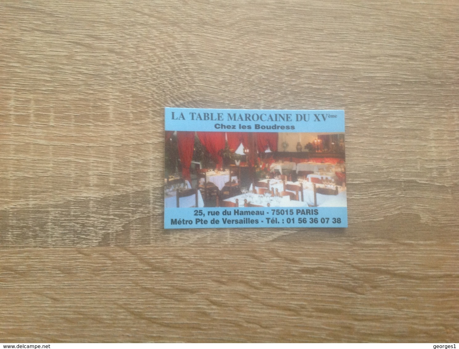 Carte De Visite De Restaurant  La Table Marocaine Du 15eme      Paris 15eme - Cartes De Visite