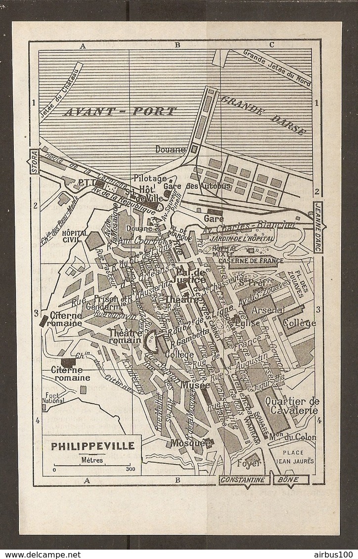 CARTE PLAN 1955 - ALGÉRIE PHILIPPEVILLE - GRANDE DARSE CITERNE ROMAINE MOSQUÉE PILOTAGE GARE Des AUTOBUS - Cartes Topographiques