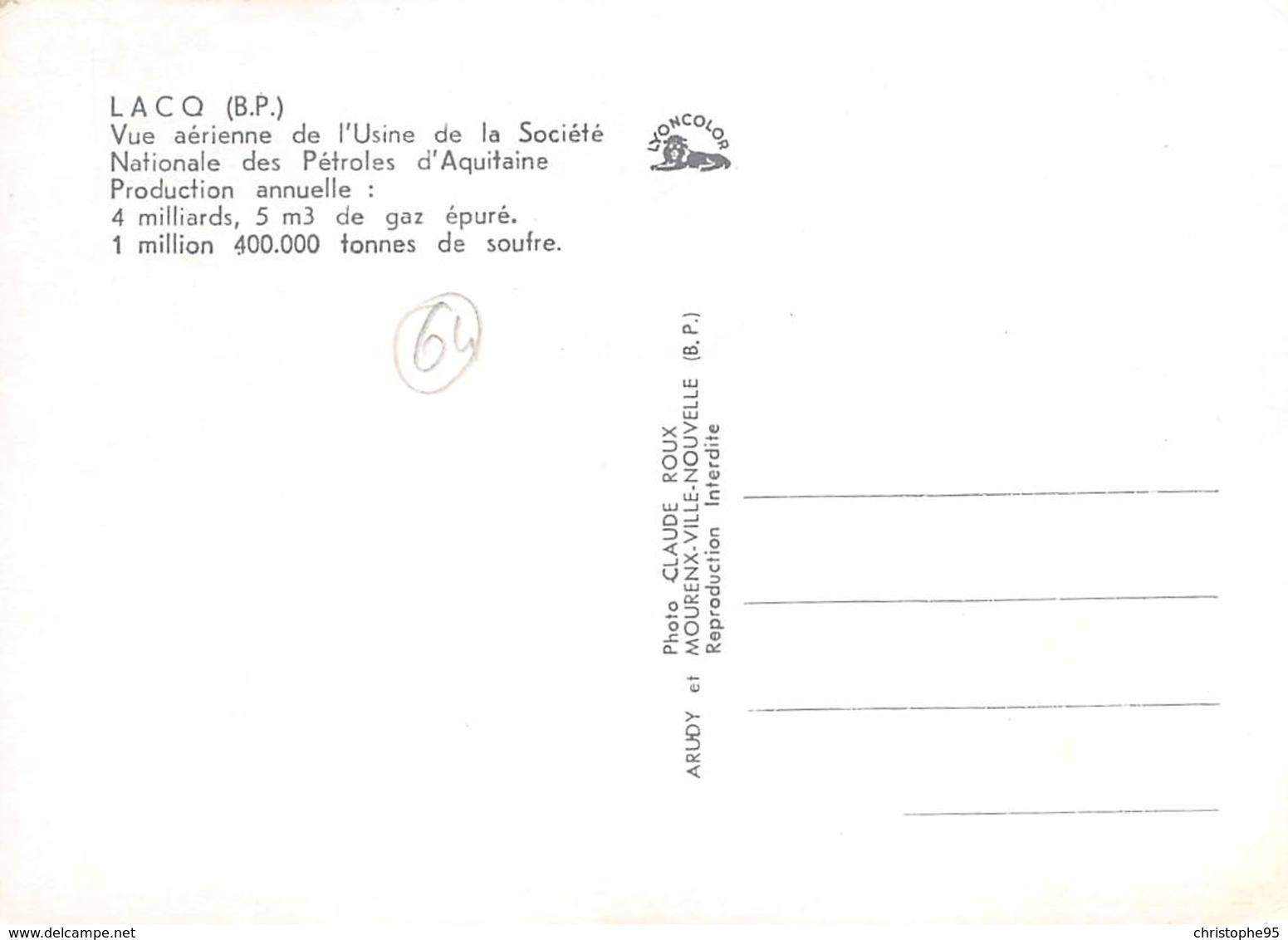 64 .n° 21334 . Lacq . Usine De La Societe Nationale Des Petroles . Vue Generale Aerienne . Cpsm .10.5 X 15cm . - Lacq