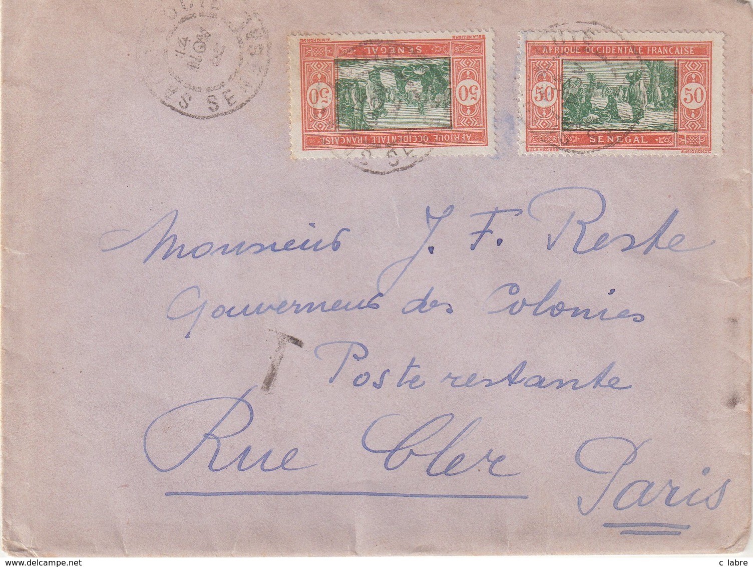 SENEGAL : DE " ST LOUIS " . EN POSTE RESTANTE . POUR PARIS . 1932 . TAXEE . - Covers & Documents