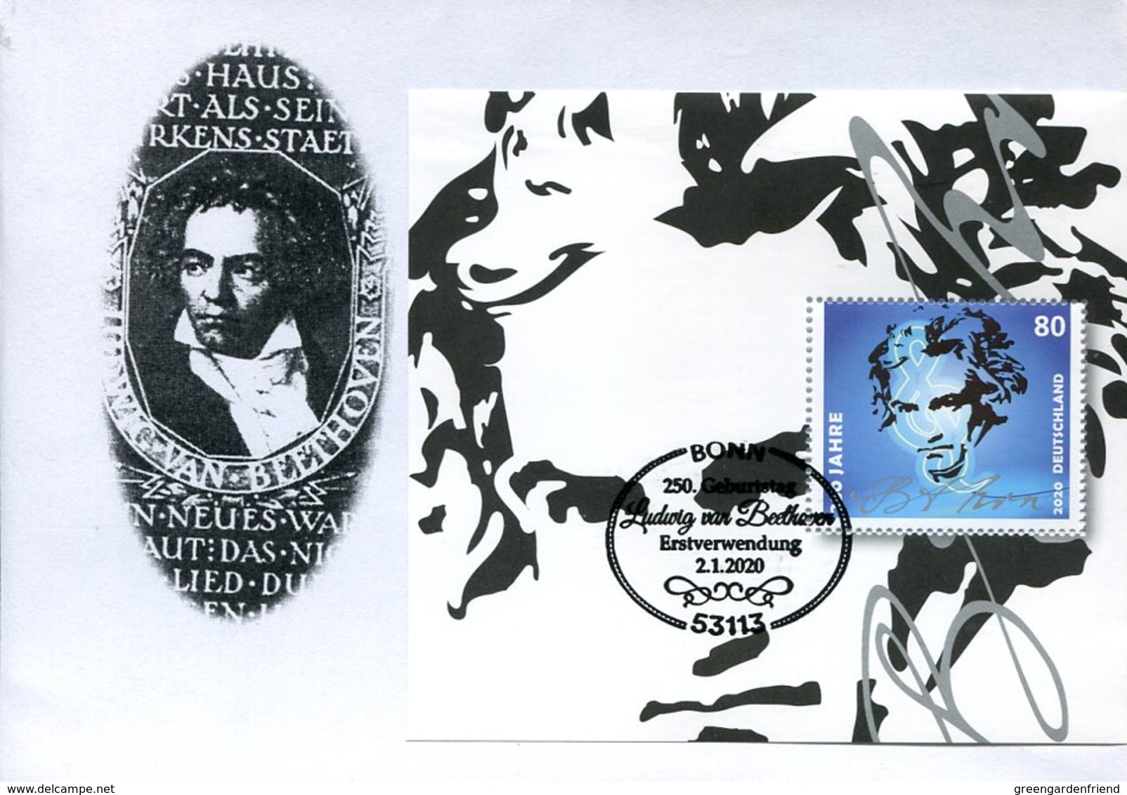 51377 Germany,  Fdc 2020 Ludwig Van Beethoven,  Block, Special Postmark 2.1.2020 - Musik