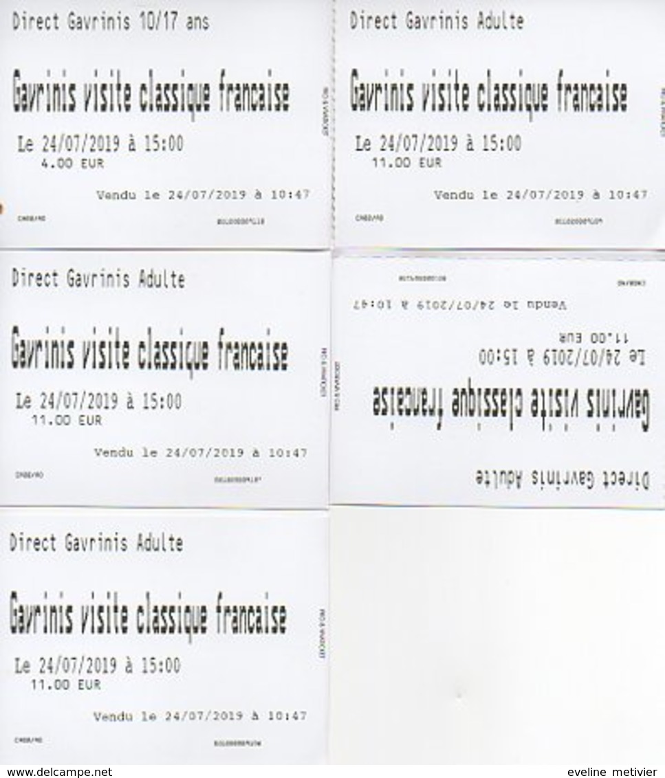 5 TICKETS CAIRN DE GAVRINIS MORBIHAN 56 LARMOR BADEN - Tickets - Vouchers
