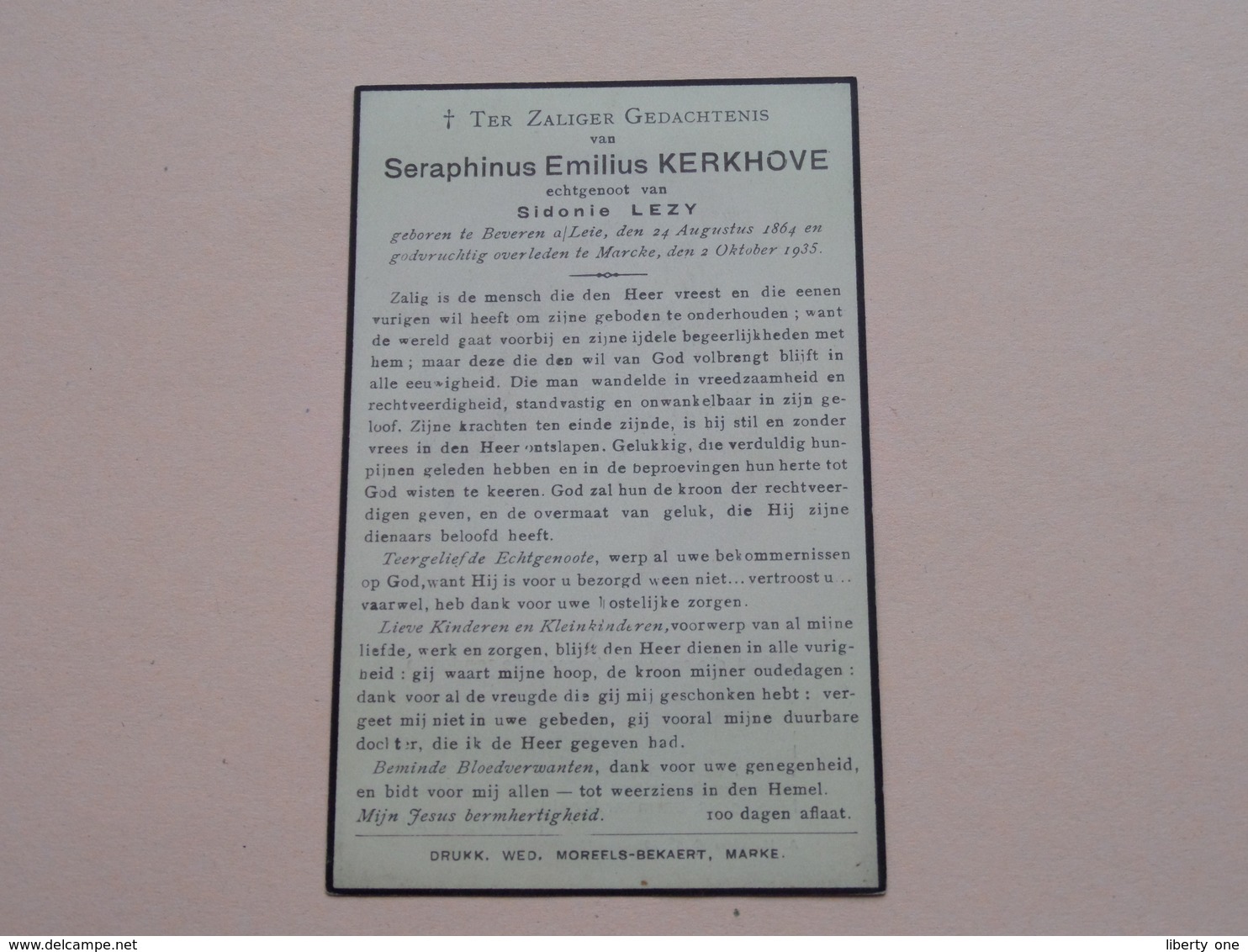 DP Seraphinus Emilius KERKHOVE ( Sidonie LEZY ) Beveren A/ Leie 24 Aug 1864 - Marcke 2 Okt 1935 ! - Todesanzeige