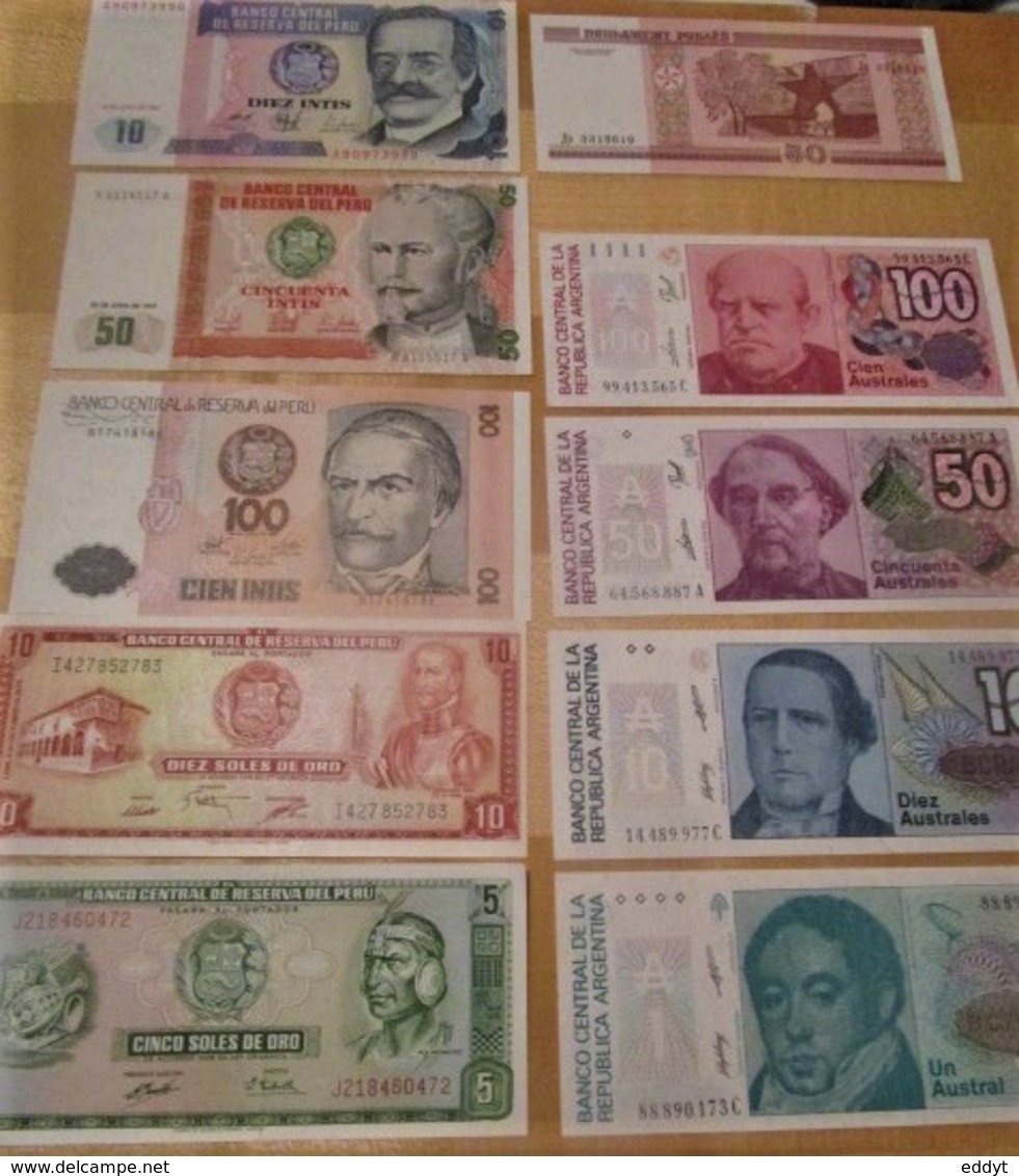 LOT De 10 Billets (ARGENTINE - PEROU) Neufs - Lots & Kiloware - Banknotes