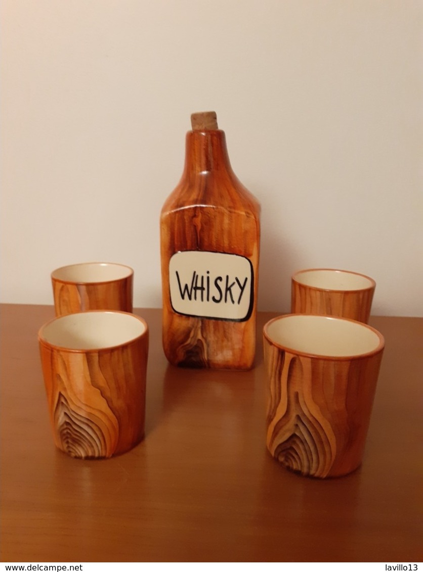 SERVICE A WHISKY DÉCOR FAUX BOIS Signé: R. DELERUE. Céramique De Desvres. - Desvres (FRA)