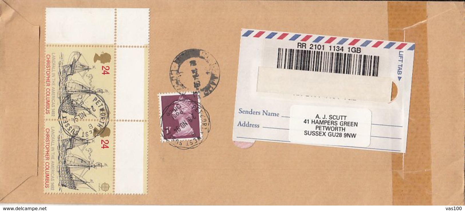 MEDICINE, CHRISTMAS, CHRISTOPHER COLUMBUS, QUEEN ELISABETH II, STAMPS ON REGISTERED COVER, 1994, UK - Covers & Documents