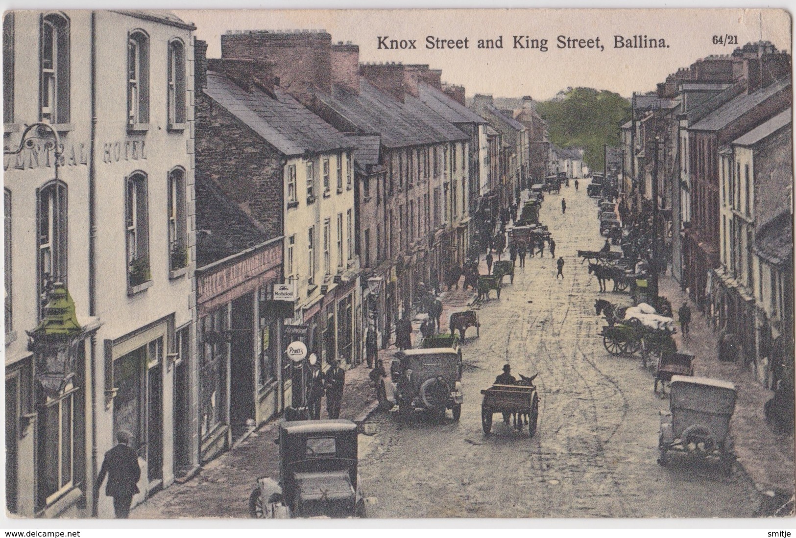 BALLINA MAYO 1910-1920's KNOX STREET AND KING STREET WITH OLDTIMER CARS HORSES CENTRAL HOTEL ETC. - Mayo