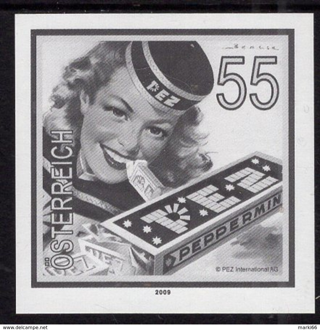 Austria - 2009 - Classic Trademarks - PEZ Peppermint - Stamp Proof (blackprint) - Proeven & Herdruk
