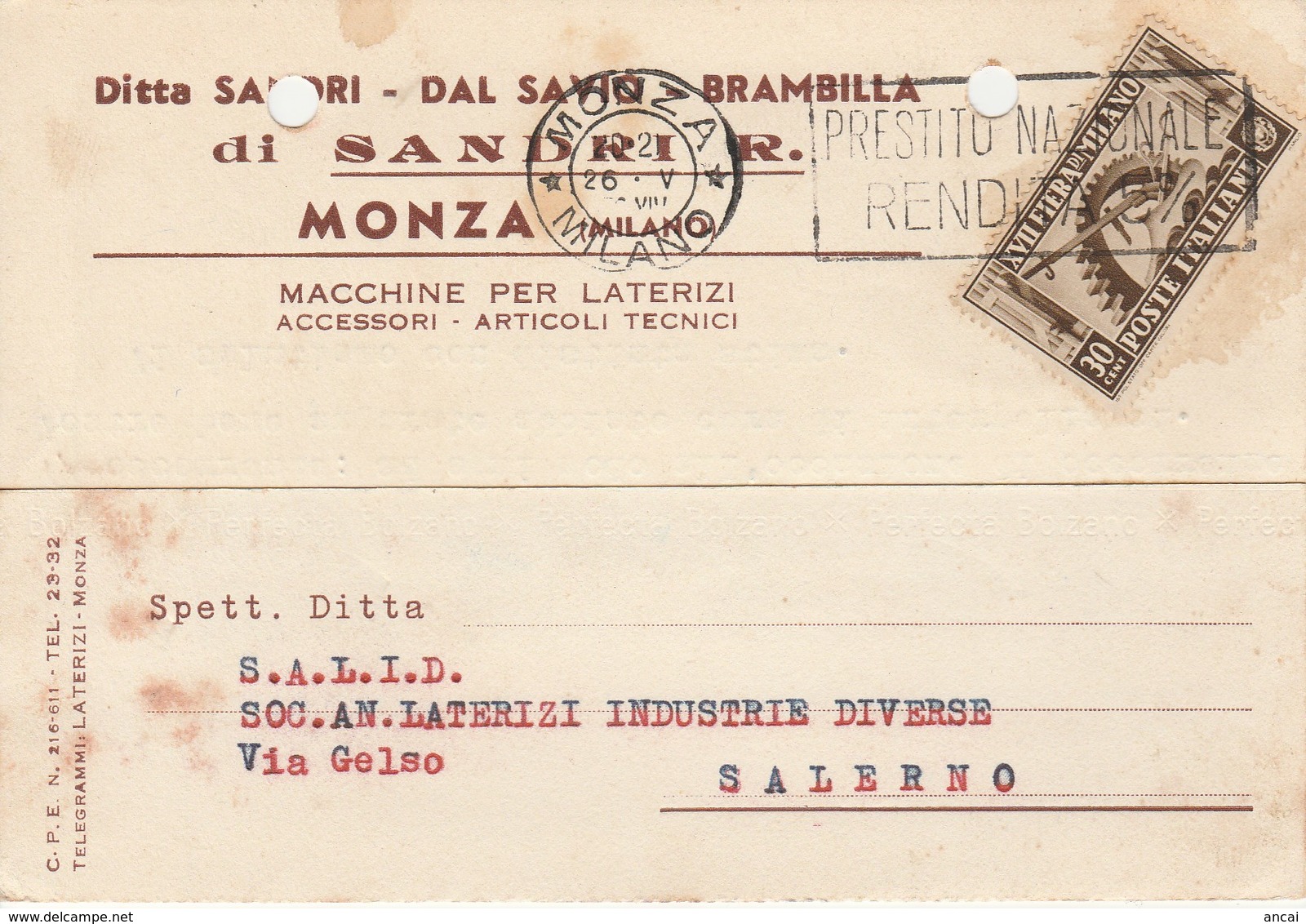 Monza. 1936. Annullo Meccanico MONZA *MILANO*, Su  Cartolina Postale PUBBLICITARIA . - Marcophilie