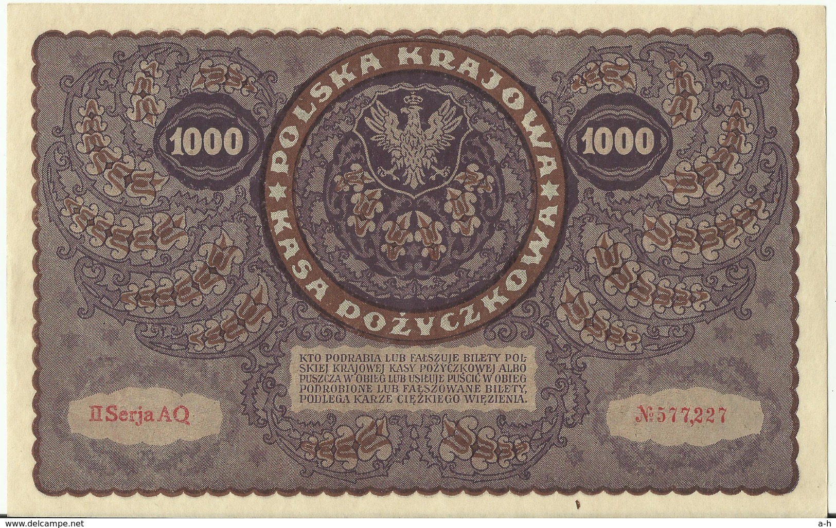 Billet 1000 Marek 1919. SPL. - Pologne