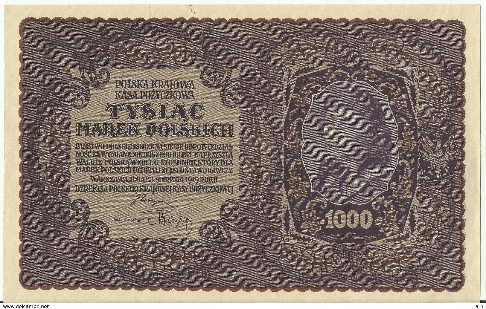 Billet 1000 Marek 1919. SPL. - Pologne