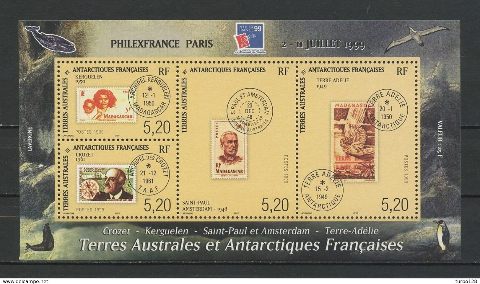 TAAF 1999 Bloc N° 3 ** Neuf MNH Superbe C 21 € Philexfrance 99 Timbres Sur T. Bateaux Charcot Kerguelen Adélie Crozet - Blocks & Sheetlets