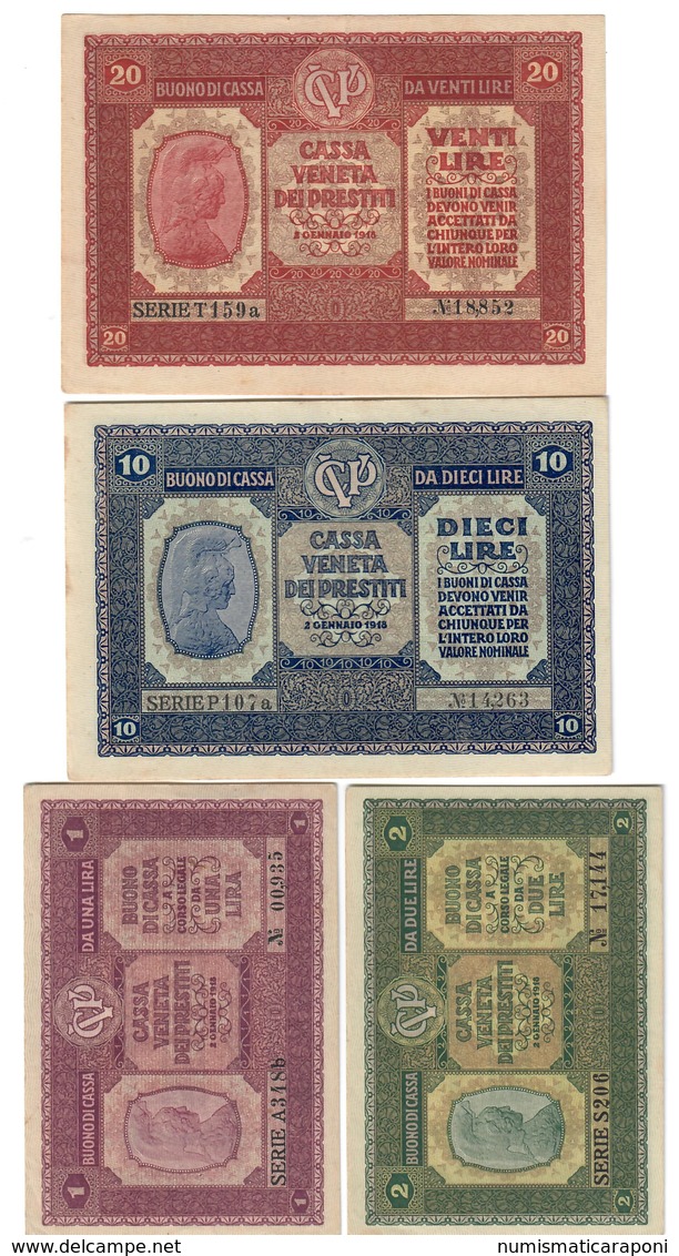 Cassa Veneta Dei Prestiti 1918 20 + 10 + 2 + 1 Lira Ottime Conservazioni Lotto.3127 - 100.000 Lire