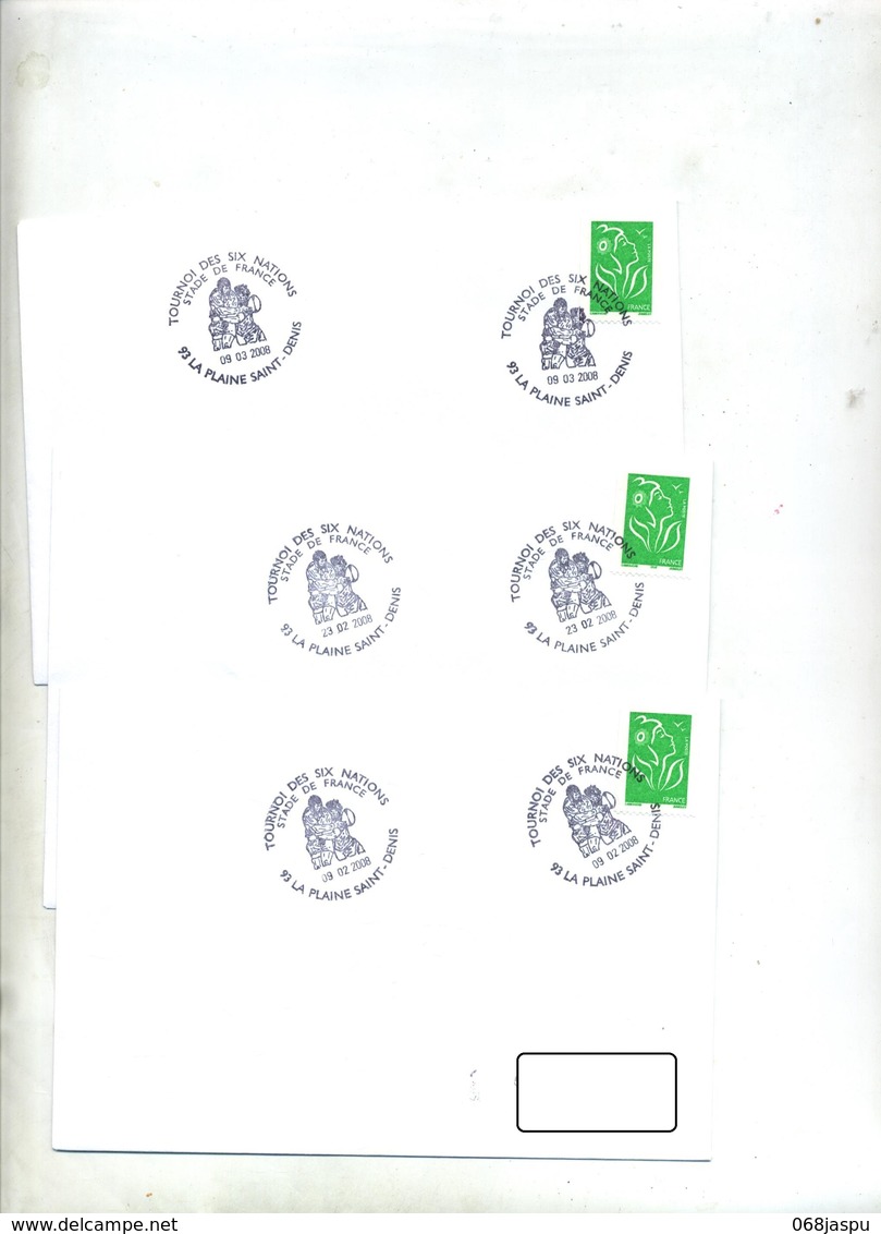 3 Lettre Cachet La Plaine Saint Denis 2008  Match Rugby Equipe De France - Bolli Commemorativi