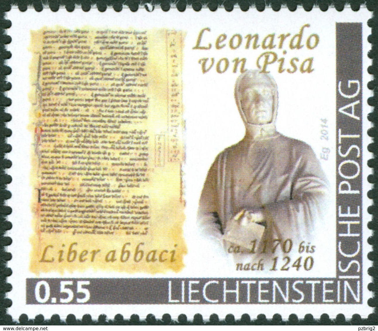 FIBONACCI - Prominent Mathematician Of The Middle Ages, Liber Abbaci - Liechtenstein 2014, MNH ** - Mathematics - "die M - Andere & Zonder Classificatie