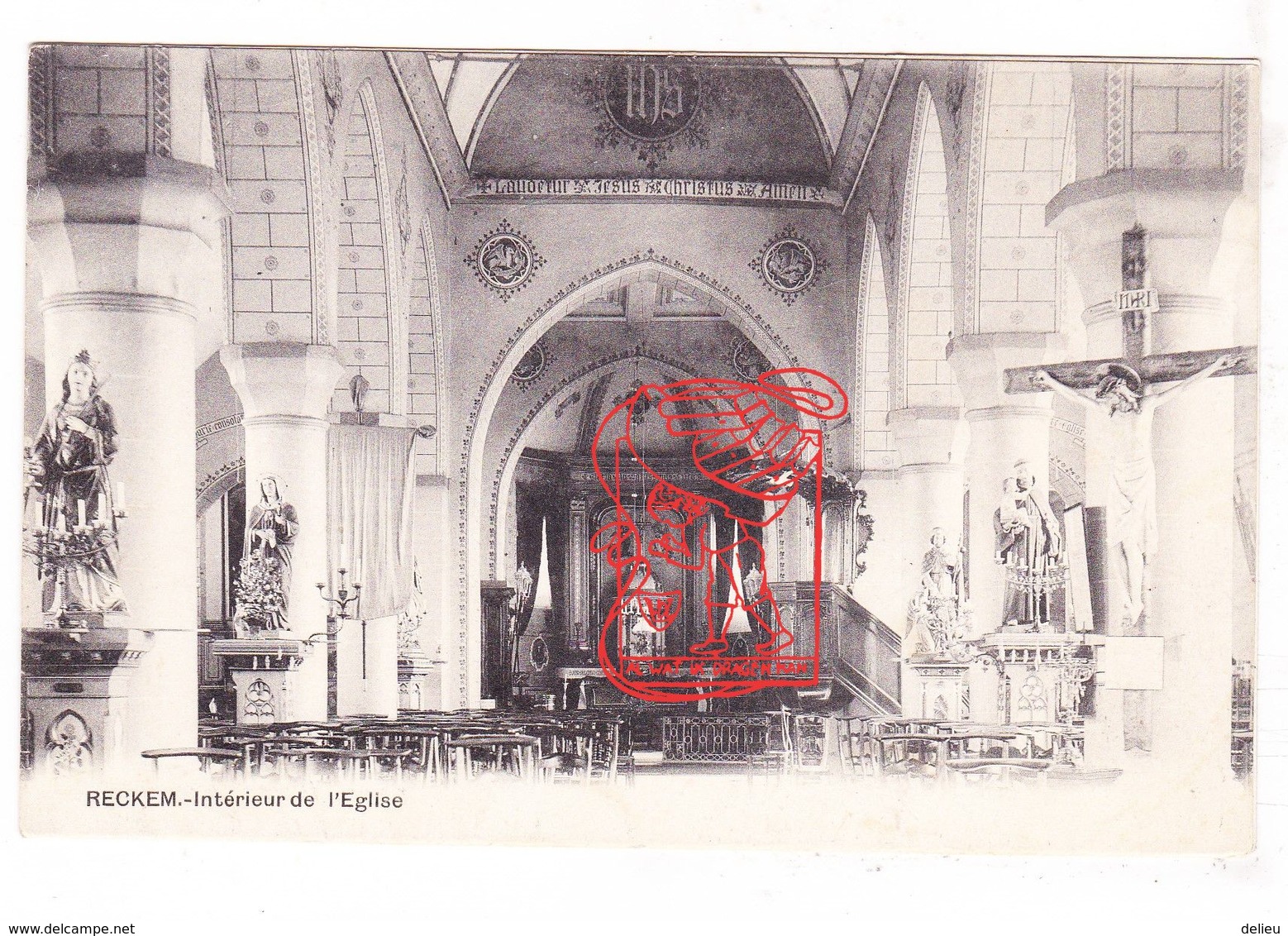 PK CPA Rekkem Menen Menin - Interieur Vd St.-Niklaaskerk / Eglise Saint-Nicolas Reckem - Menen