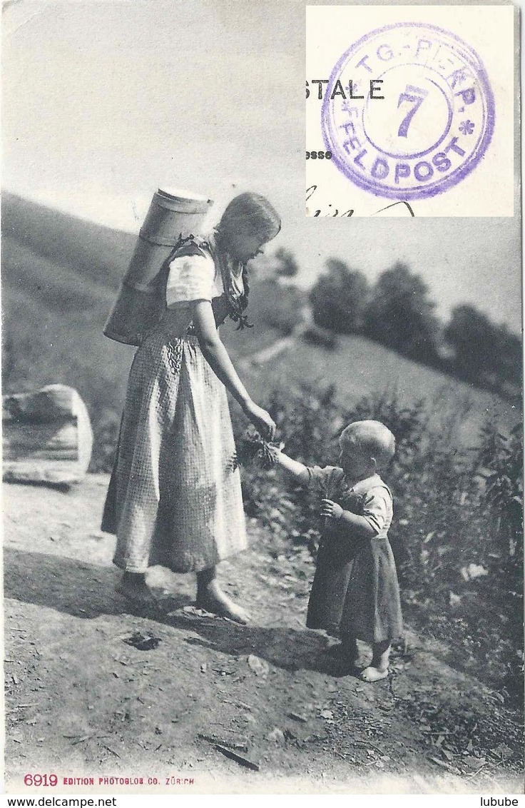 Feldpost AK  "Mädchen Auf Der Alp"  (TG.-Pl.-Kp.7)            1916 - Abstempelungen