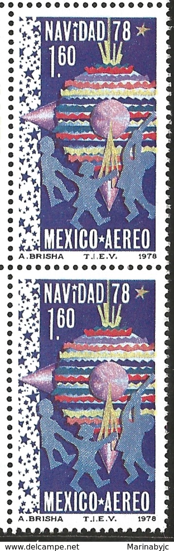 J) 1978 MEXICO, VERTICAL PAIR, CHRISTMAS 1978, CHILDREN CHRISTMAS DECORATIONS, SCOTT C588, MN - Mexico