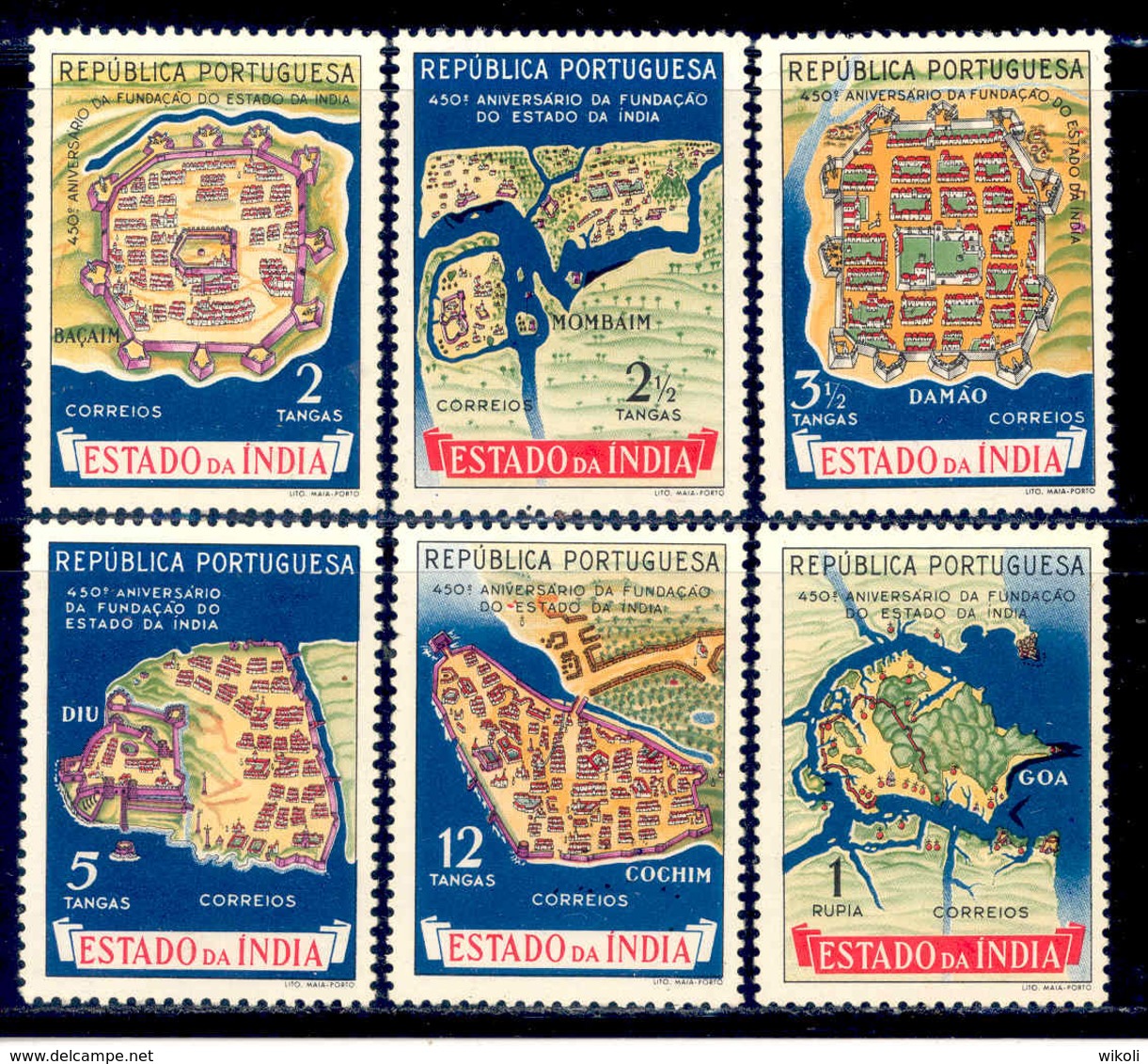 ! ! Portuguese India - 1956 Fortresses & Maps (Complete Set) - Af. 453 To 458 - MH - Portuguese India