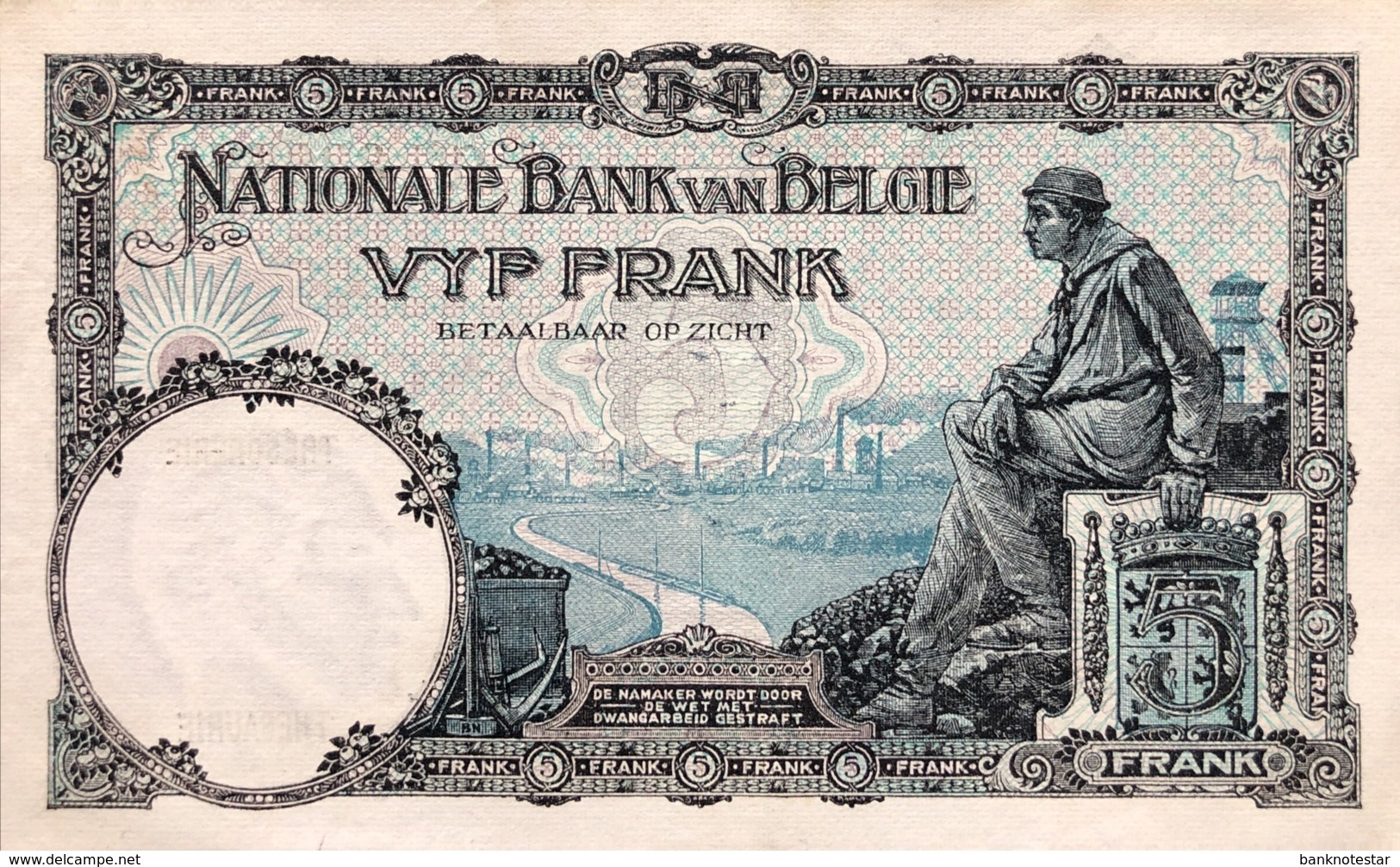 Belgium 5 Francs, P-97b (5.2.1927) - AU - 5 Francos