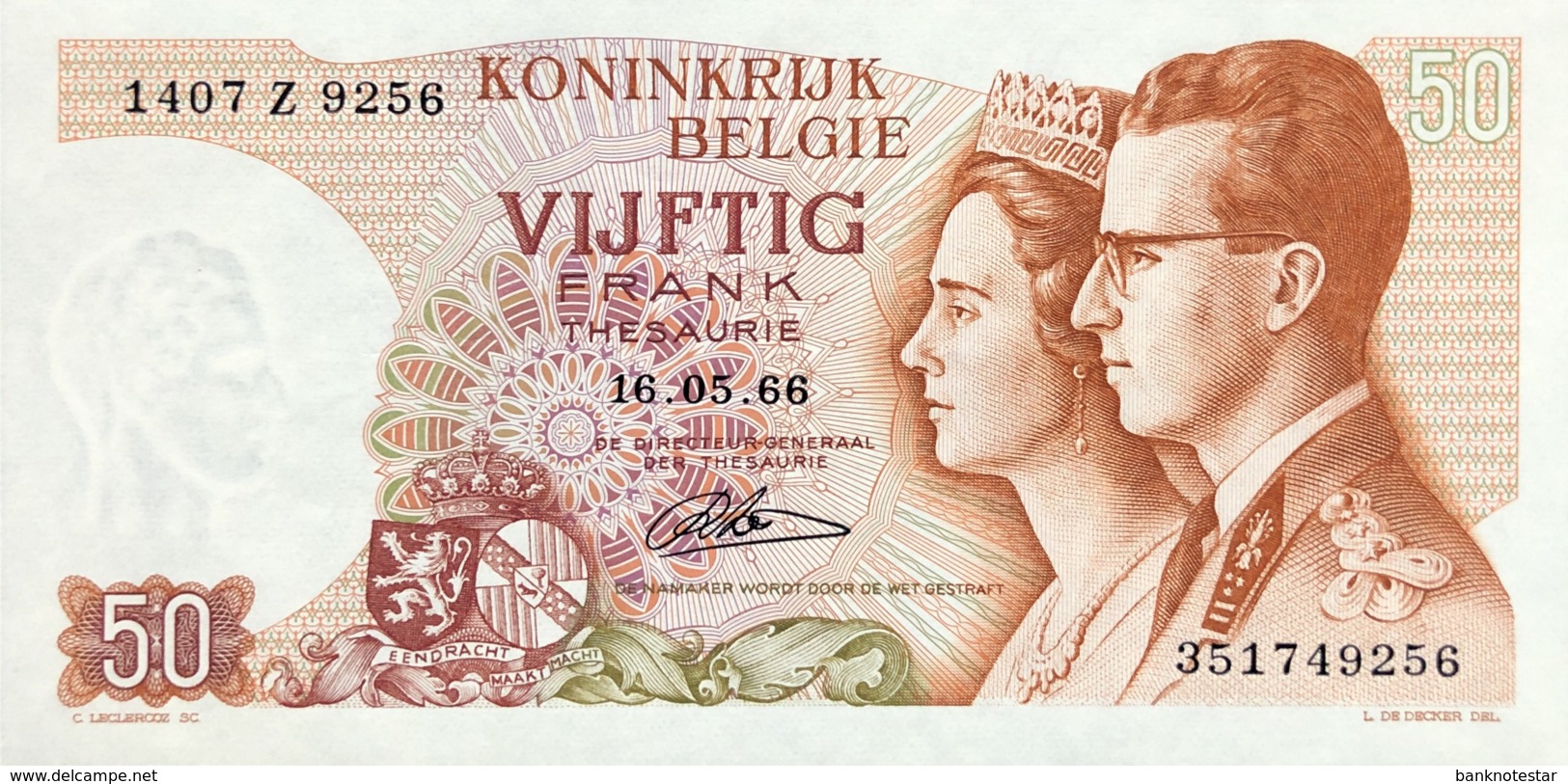 Belgium 50 Francs, P-139 (16.5.1966) - UNC - Sonstige & Ohne Zuordnung