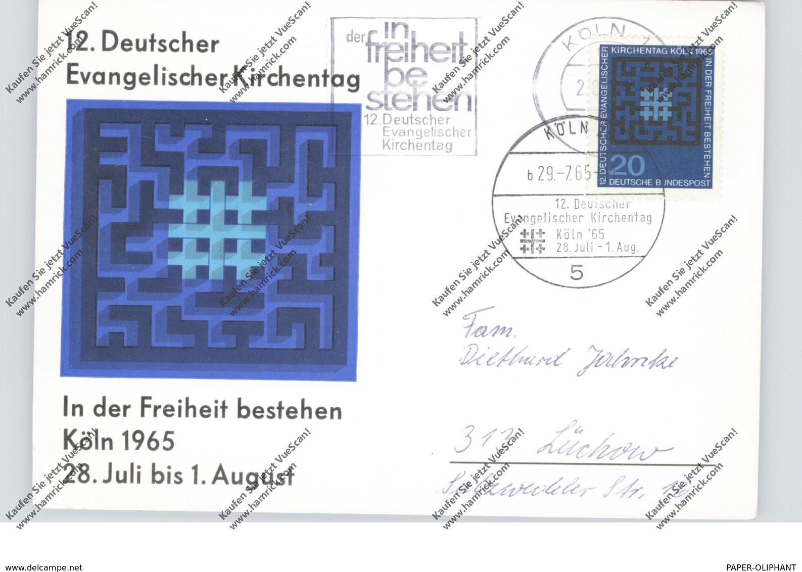 5000  KÖLN - EREIGNIS, 12. Evangelischer Kirchentag, 1965, Sonderpostkarte - Köln