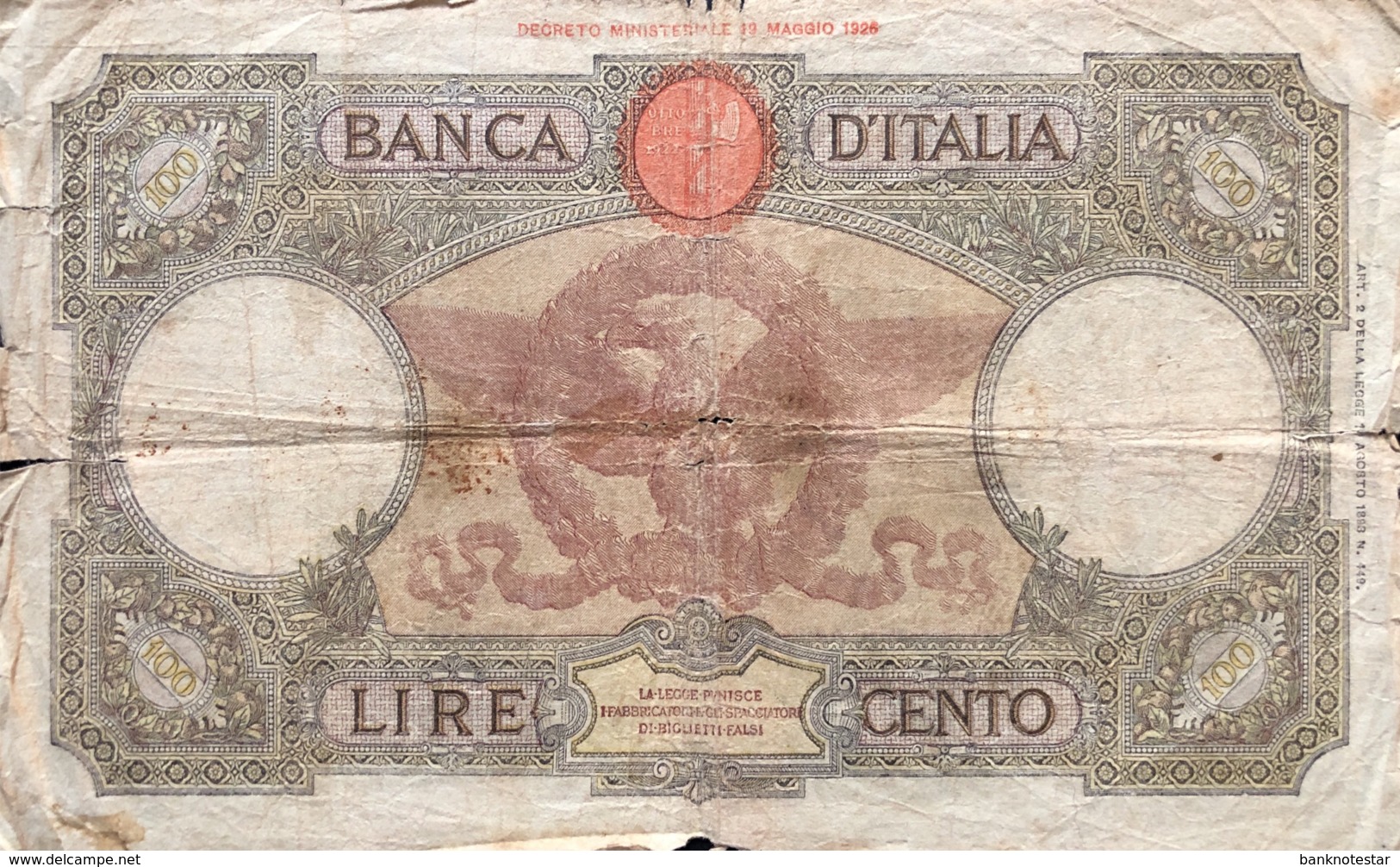 Italy 100 Lire, P-55b (19.12.1940) - Poor - 100 Liras