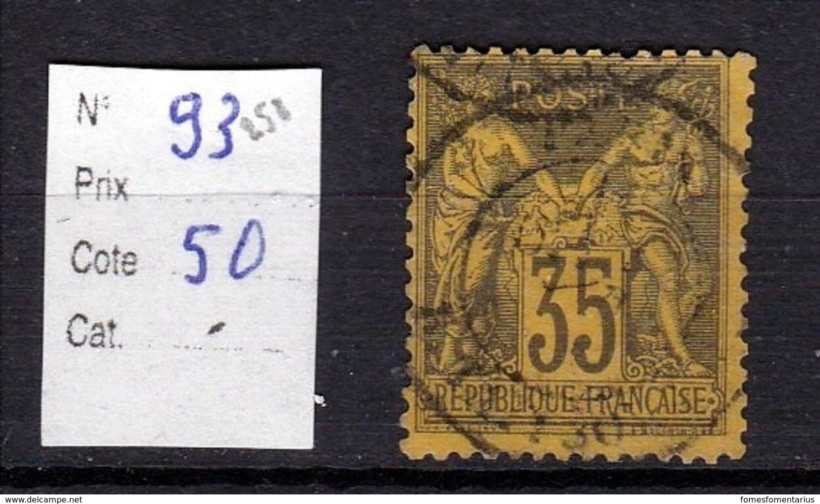 Timbre Sage N° 93 35 Centimes Violet Noir Sur Jaune Type (II) - 1876-1878 Sage (Type I)