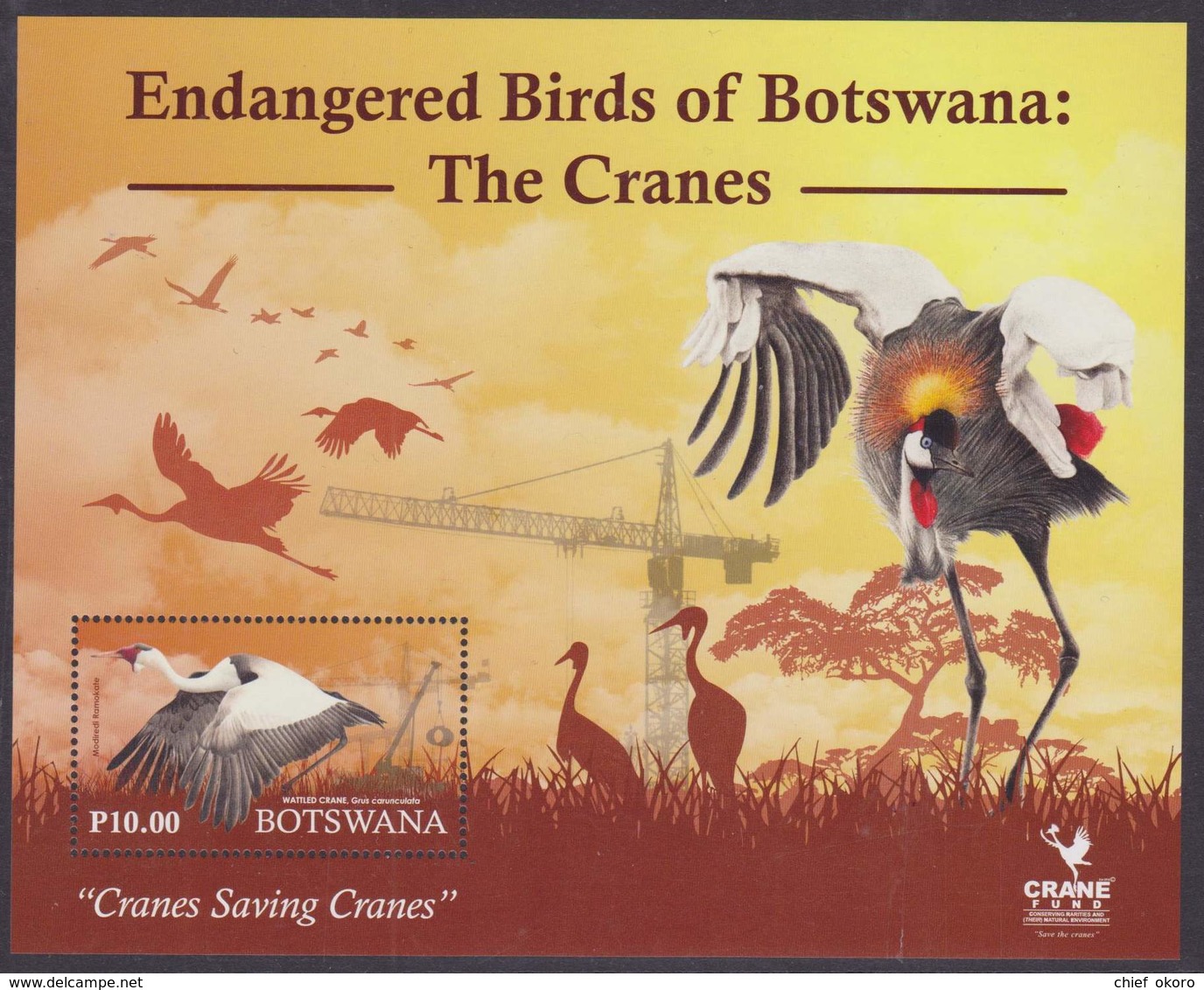 Botswana 2019 Bird Oiseau Vogel Crane Grues Kranich Set And Sheet Block Bloc-feuillet - Botswana (1966-...)