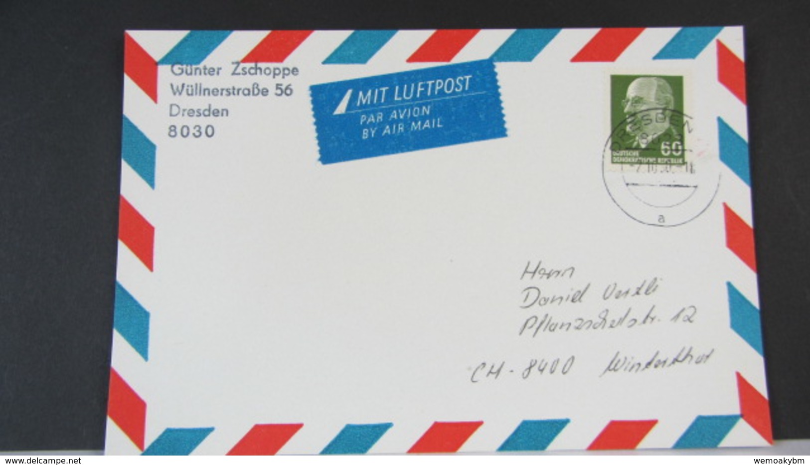 DDR: Ausl-Lp-Karte Mit 60 Pf W. Ulbricht Vom DDR-Letzttag 2.9.90 Nach Winterthur/Schweiz Knr: 1080 - Luftpost