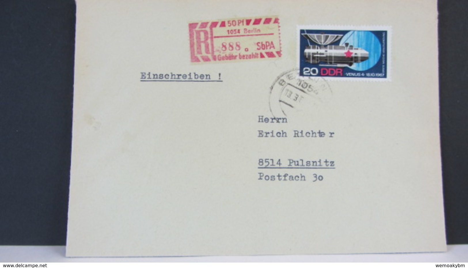 DDR: E-Fern-Brief Mit Selbstbedienungs-R-Zettel 50 Pf 1054 Berlin 888 A -mit Einlieferungsschein V 13.3.69  Knr: SbPÄ 2C - R-Zettel