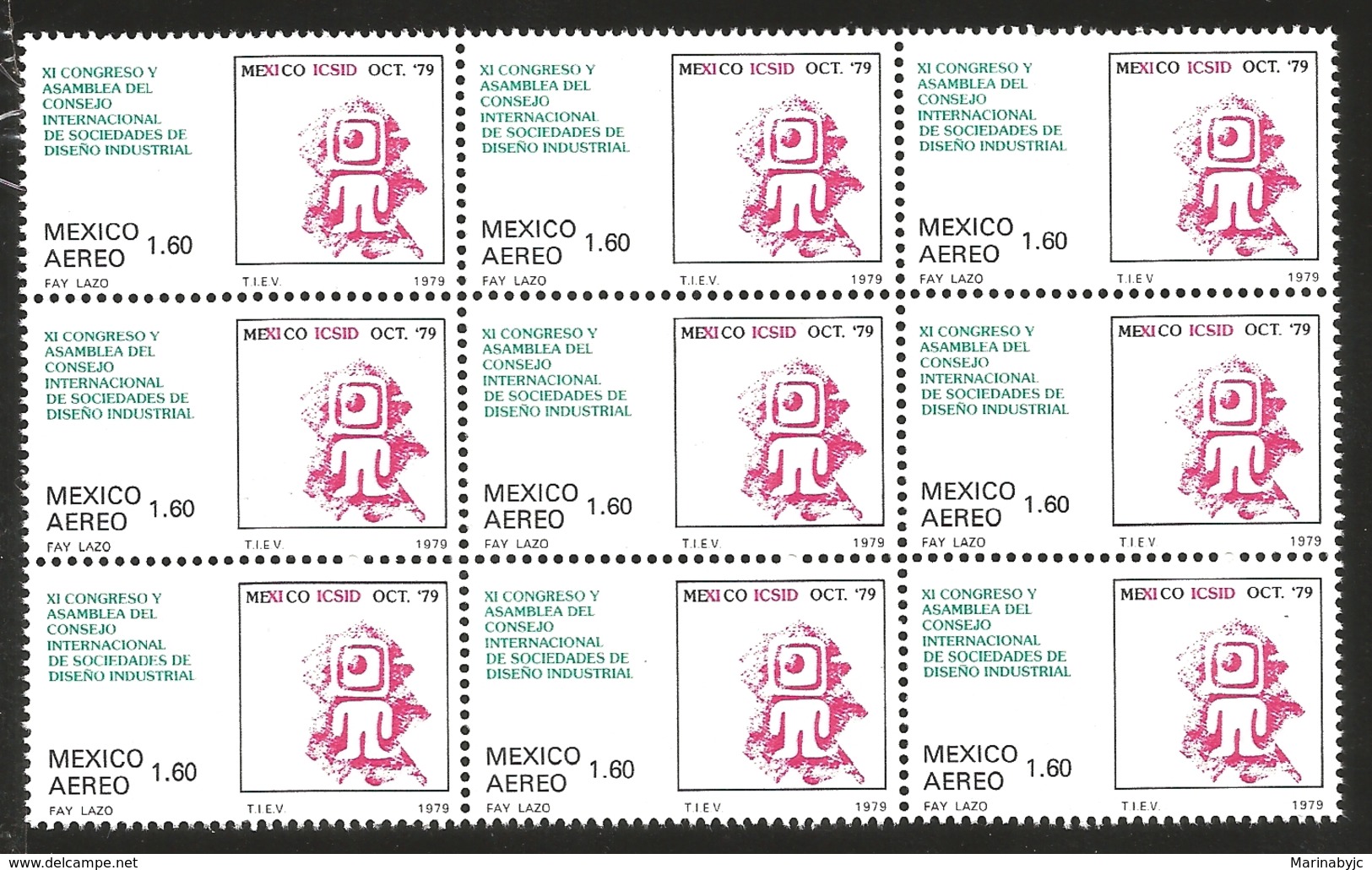 J) 1979 MEXICO, BLOCK OD 9, 11TH CONGRESS AND ASSEMBLY OF THE INTL. INDUSTRIAL DESIGN COUNCIL, OCT. 1979, GRAPHIC DESING - Mexico