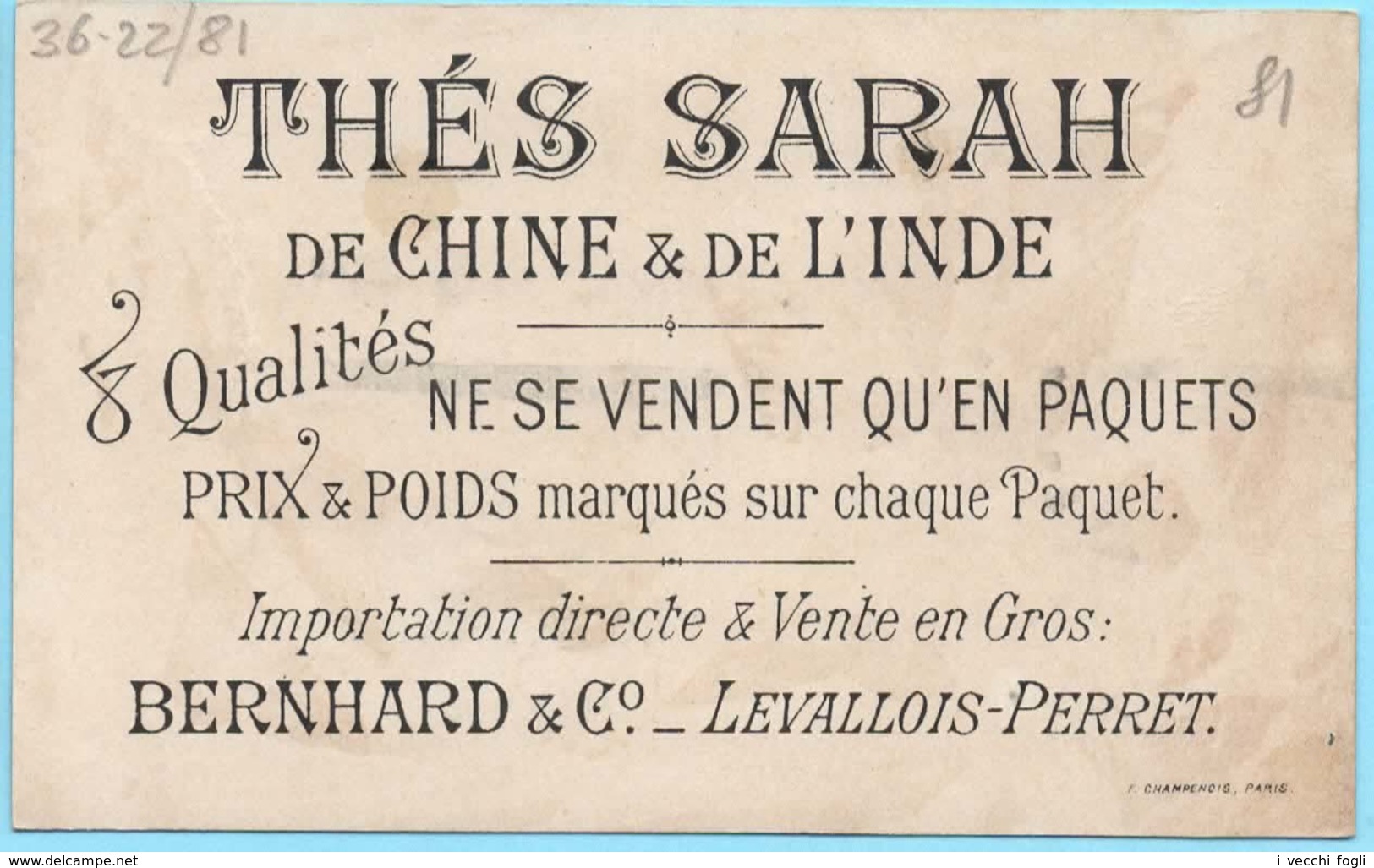 Chromo Thés Sarah De Chine. Une Farce. Imp. Champenois TM 36-22/81 - Tea & Coffee Manufacturers