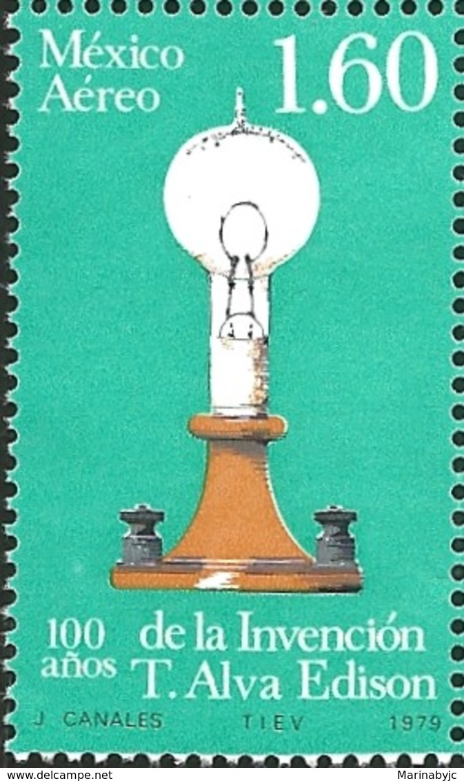 J) 1979 MEXICO, CENTENARY OF INVENTION OF ELECTRIC LIGHT, EARLY LAMP, SCOTT C621, MN - Mexico