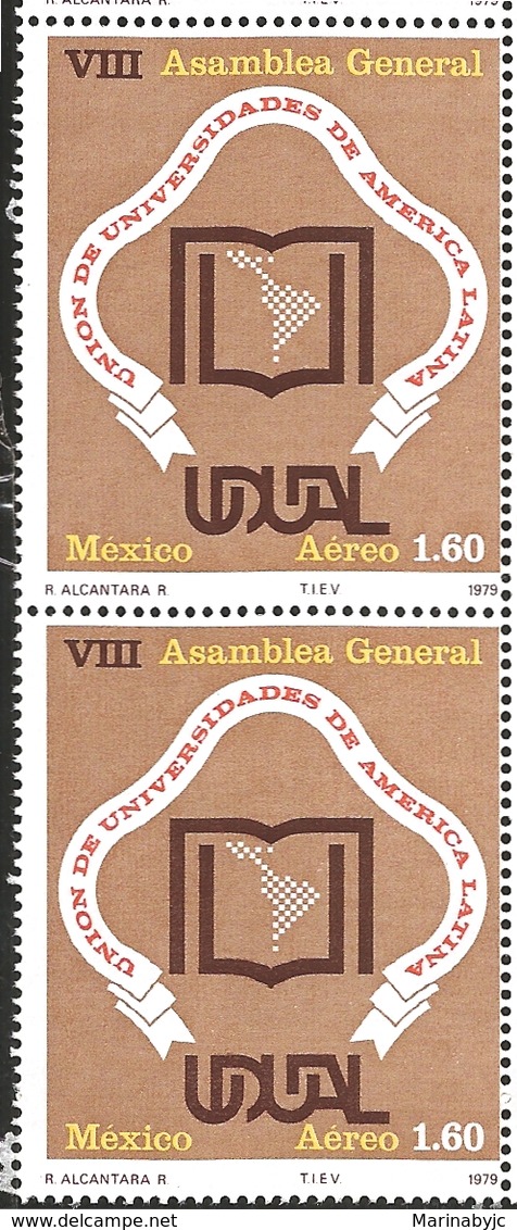 J) 1979 MEXICO, PAIR, LATIN AMERICAN UNIVERSITIES UNION, 8TH GENERAL ASSEMBLY, UNION EMBLEM, SCOTT C622, MN - Mexico