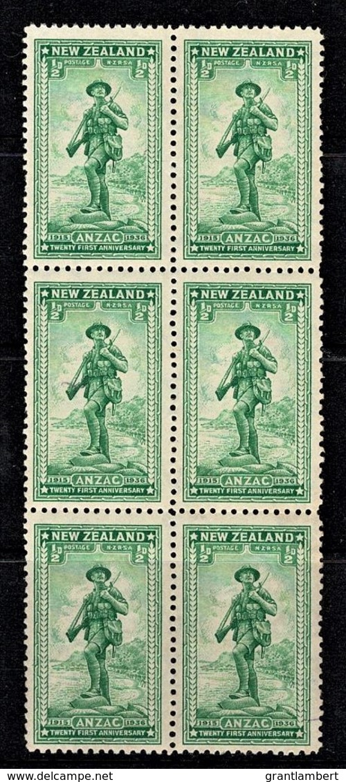 New Zealand 1936 ANZAC Anniversary 1/2d Block Of 6 MNH - Ungebraucht