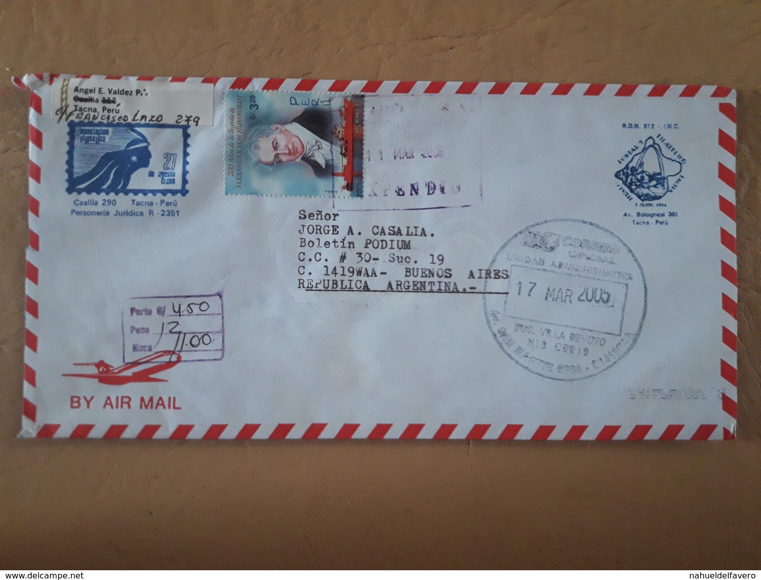 Pérou Enveloppe Envoyée Argentine 2005 - Pérou
