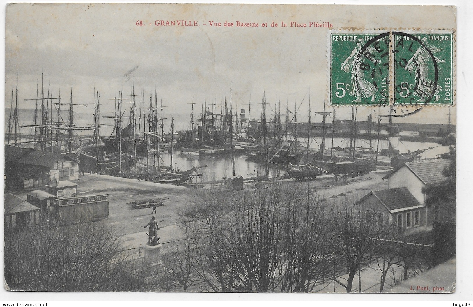 (RECTO / VERSO) GRANVILLE EN 1909 - N° 68 - VUE DES BASSINS ET DE LA PLACE PLEVILLE - BEAU CACHET - CPA VOYAGEE - Granville