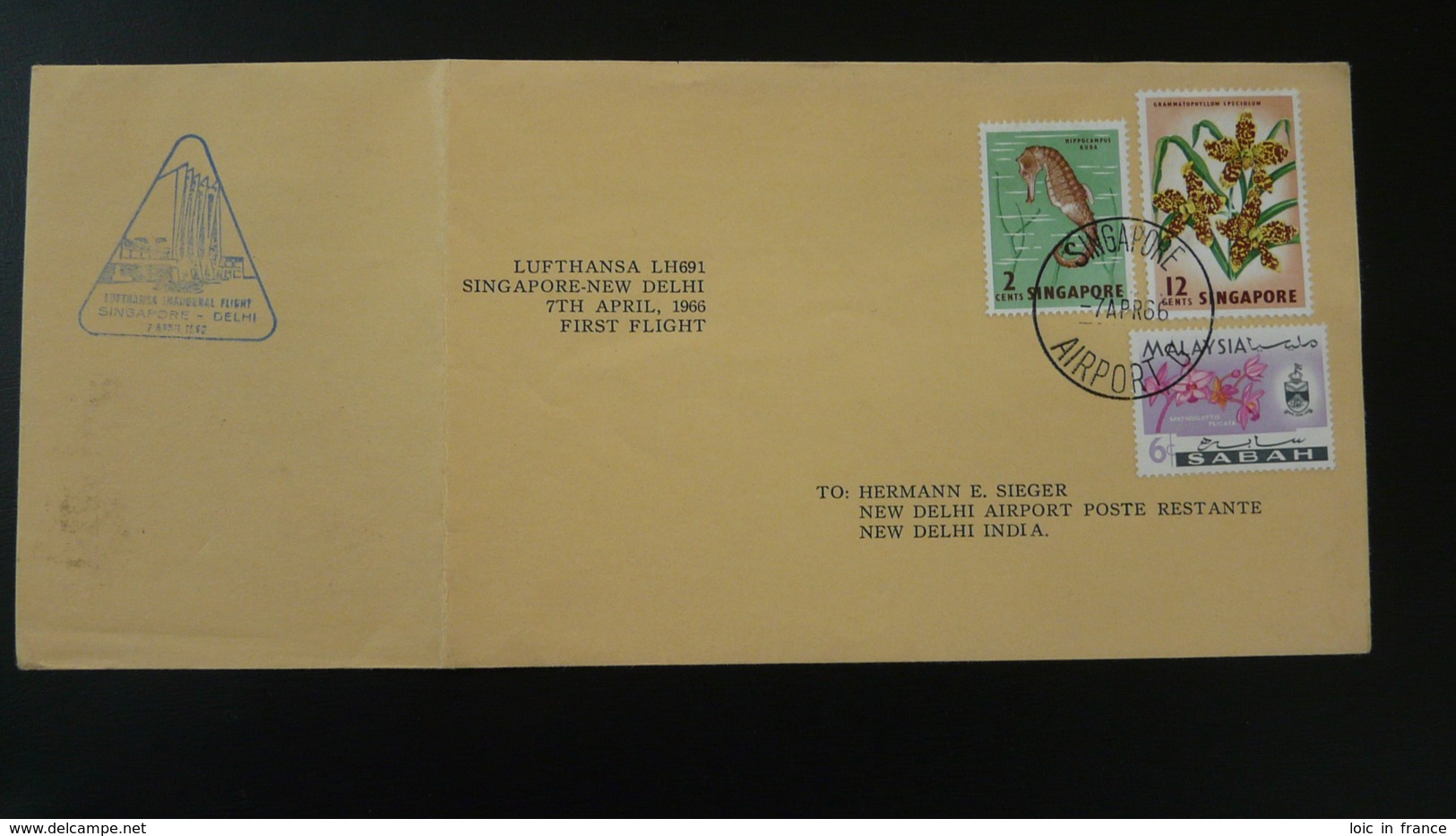 Lettre Premier Vol First Flight Cover Singapore ---> New Delhi India Lufthansa 1966 (ex 1) - Singapour (1959-...)