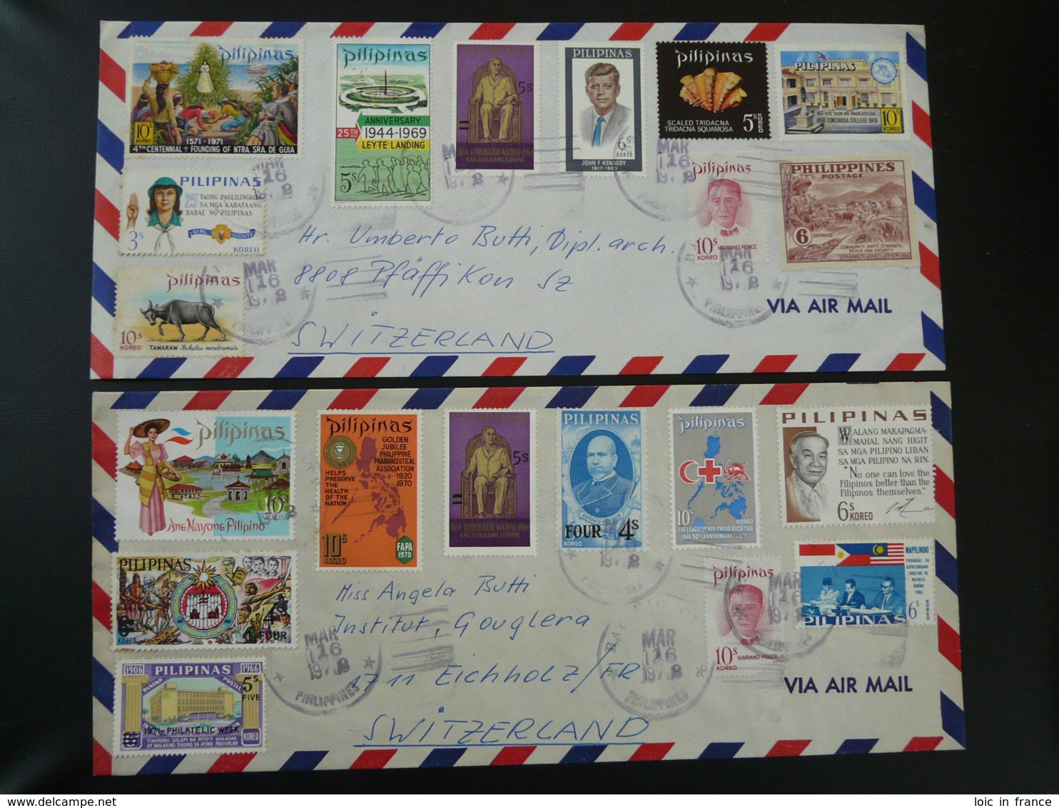 Lettre Par Avion Air Mail Cover (x2) Baguio City Philippines --> Switzerland 1972 - Philippines