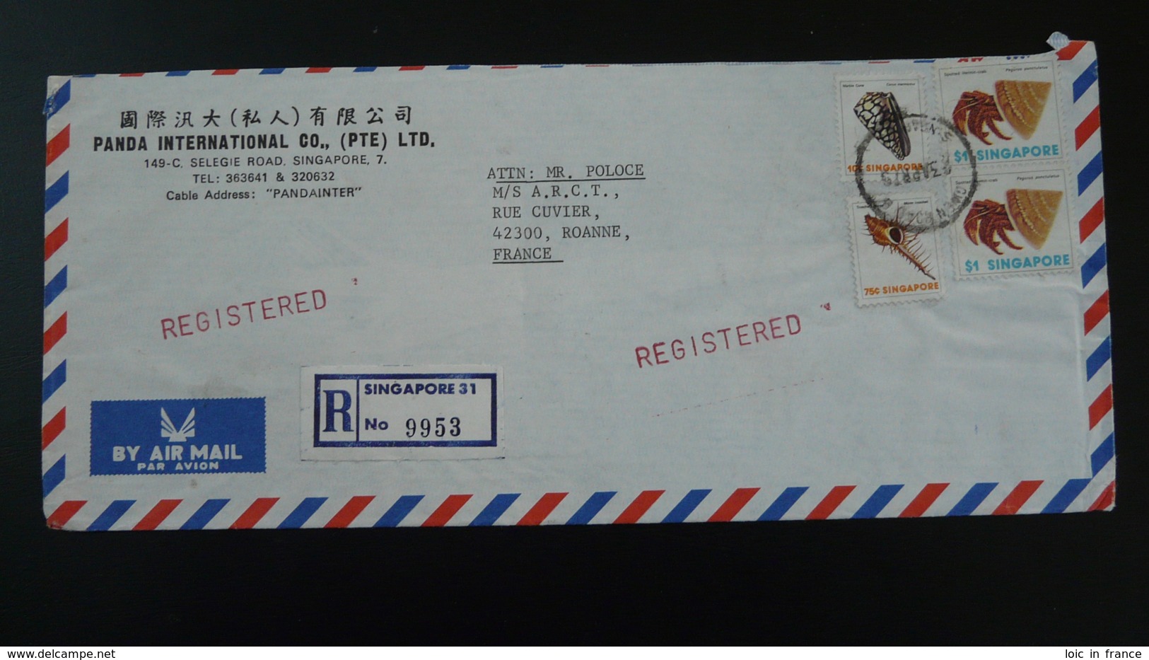 Lettre Recommandée Registered Cover Bernard-l'hermite Coquillage Shell Singapour Singapore 1979 - Singapour (1959-...)