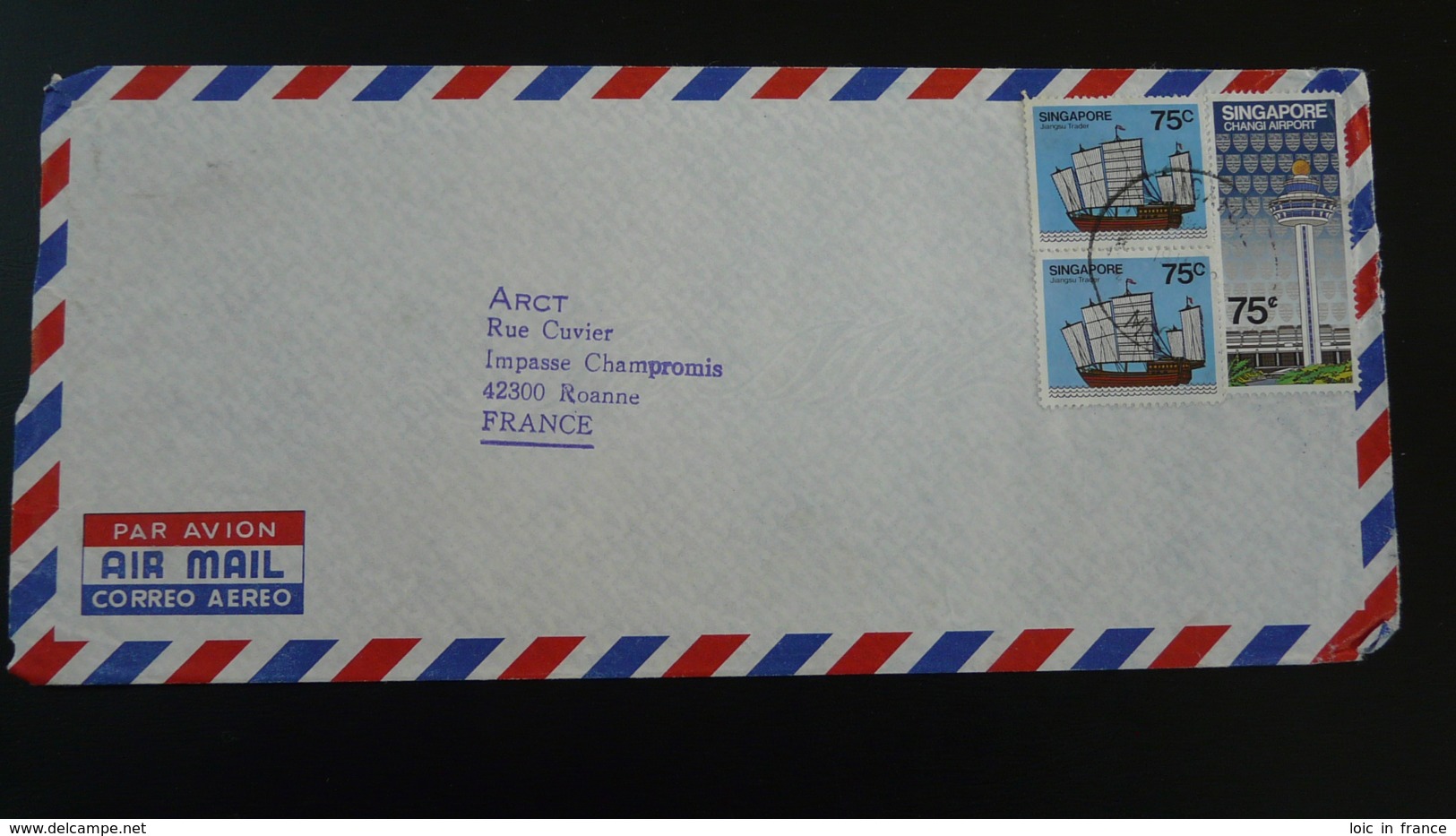 Lettre Par Avion Air Mail Cover Jonque Junk Ship Changi Airport Singapore 1982 (ex 1) - Singapour (1959-...)