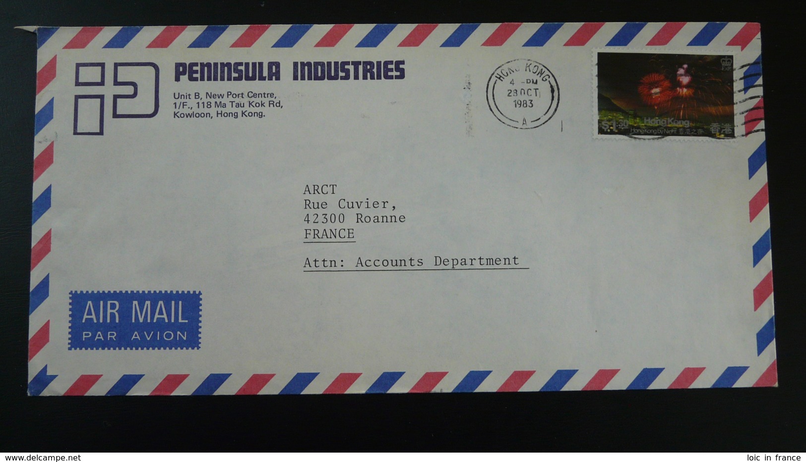 Lettre Par Avion Air Mail Cover Feu D'artifice Firework Hong Kong 1983 - Lettres & Documents